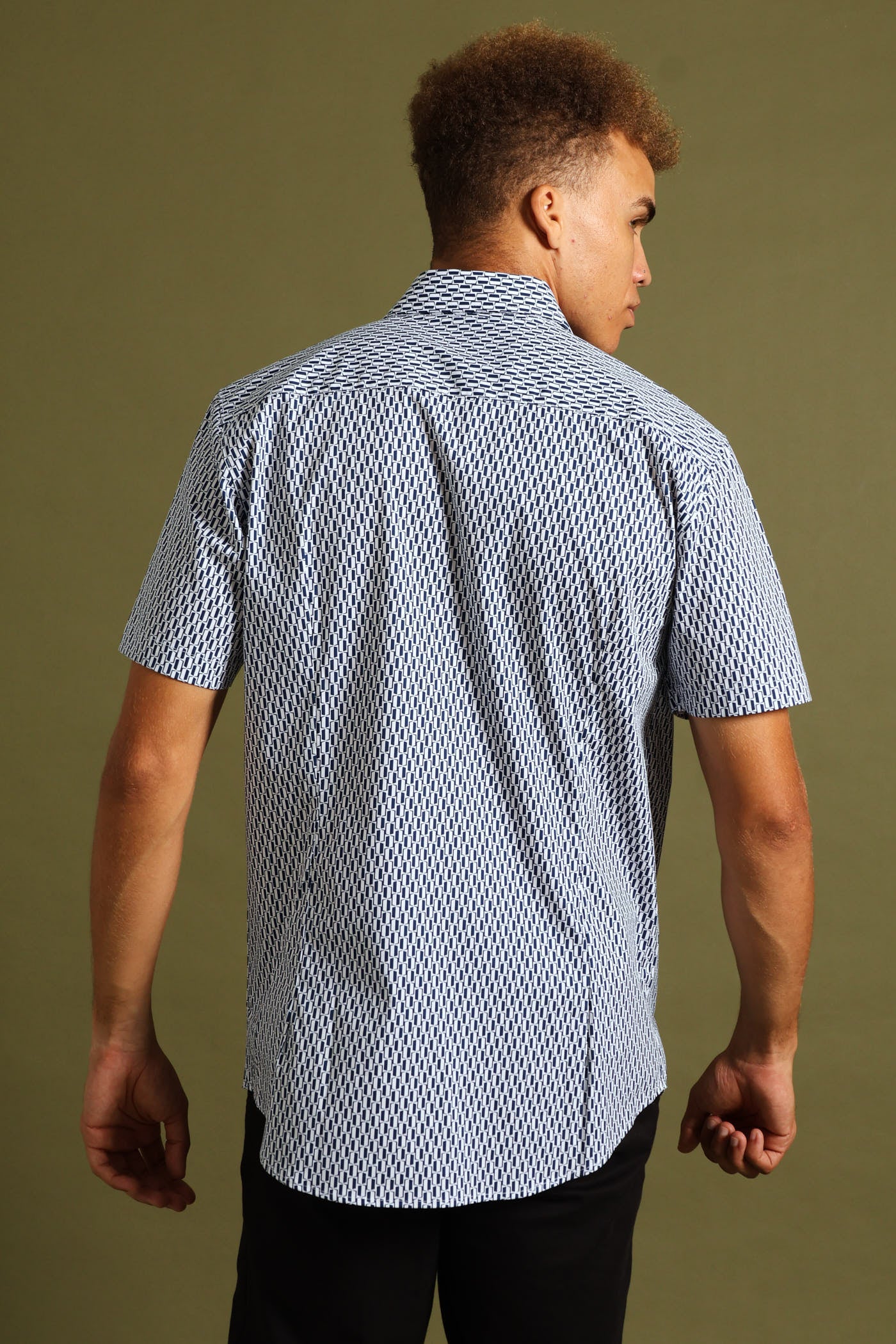 Geo Print Shirt - White/Blue - Image 4