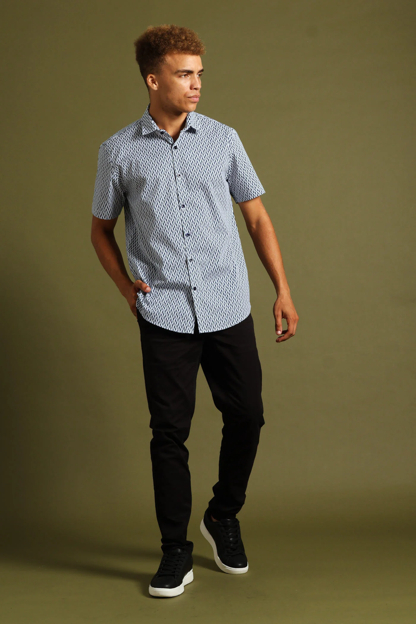 Geo Print Shirt - White/Blue - Image 5