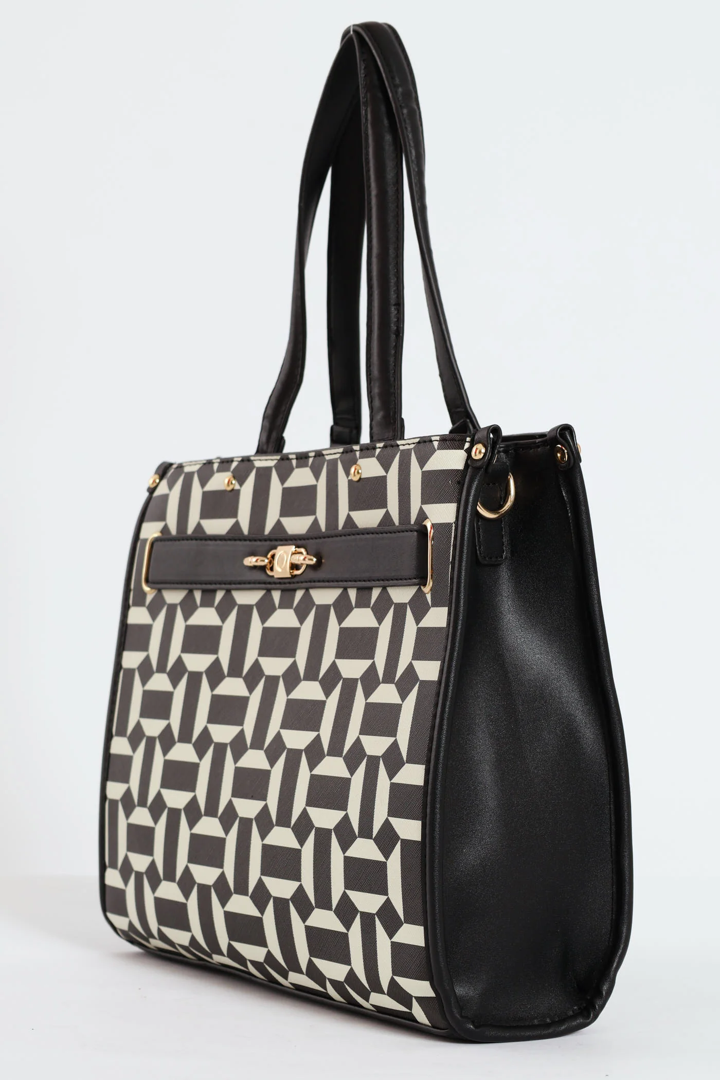 Geo Print Square Tote Bag - Black/White - Image 2