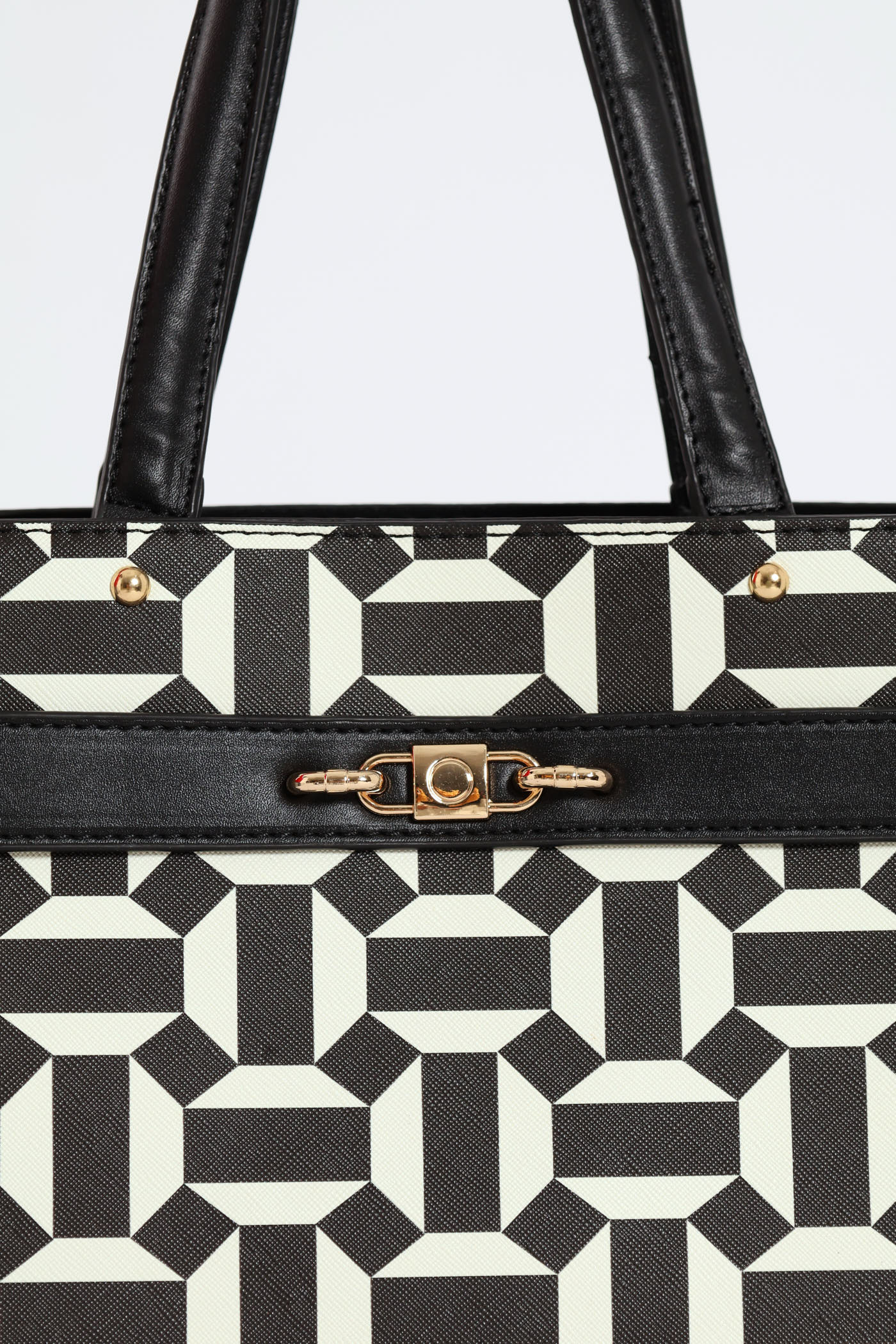 Geo Print Square Tote Bag - Black/White - Image 4