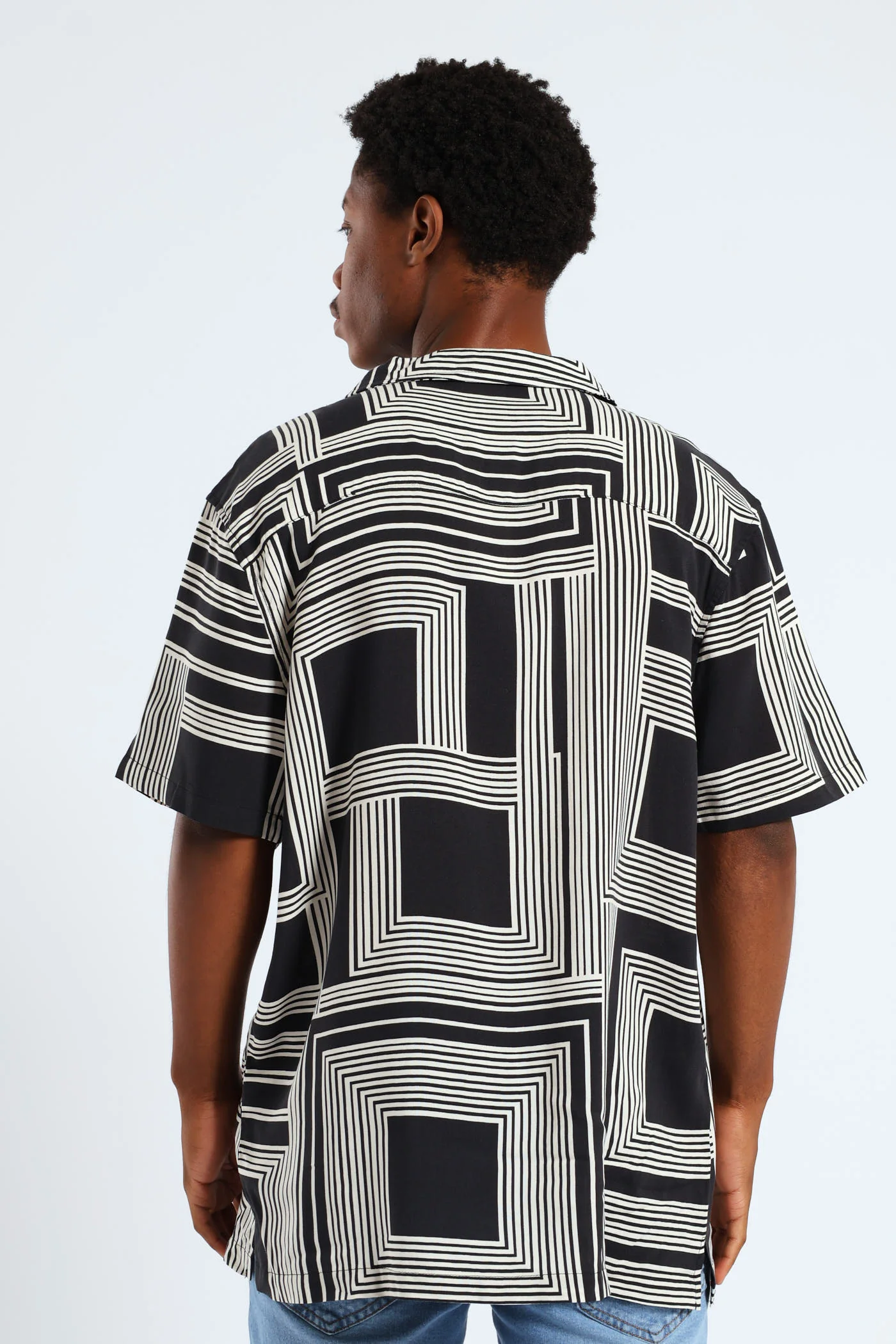Geo Print Viscose Shirt - Black - Image 4