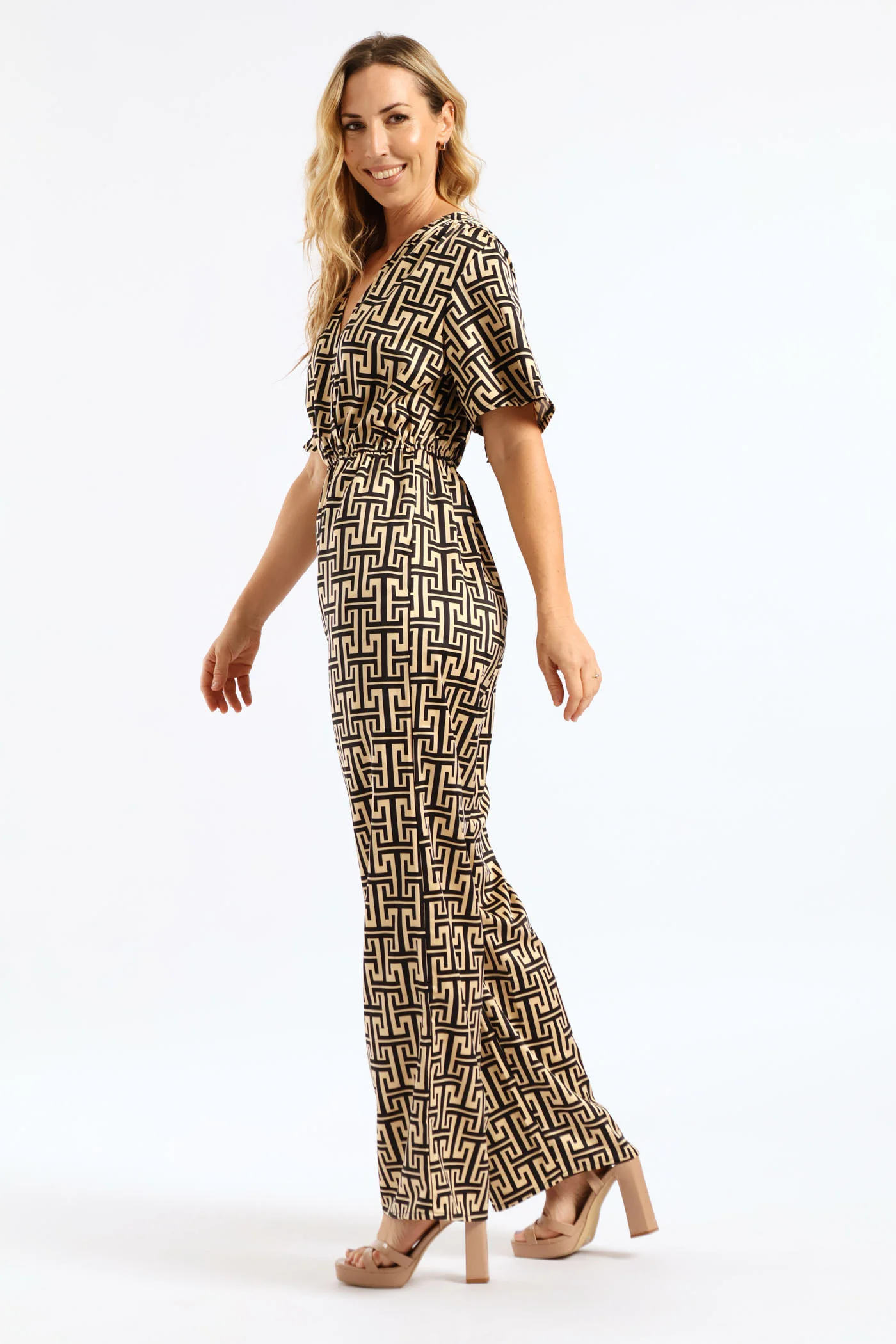 Geo Satin Jumpsuit - Black/Cream - Image 2