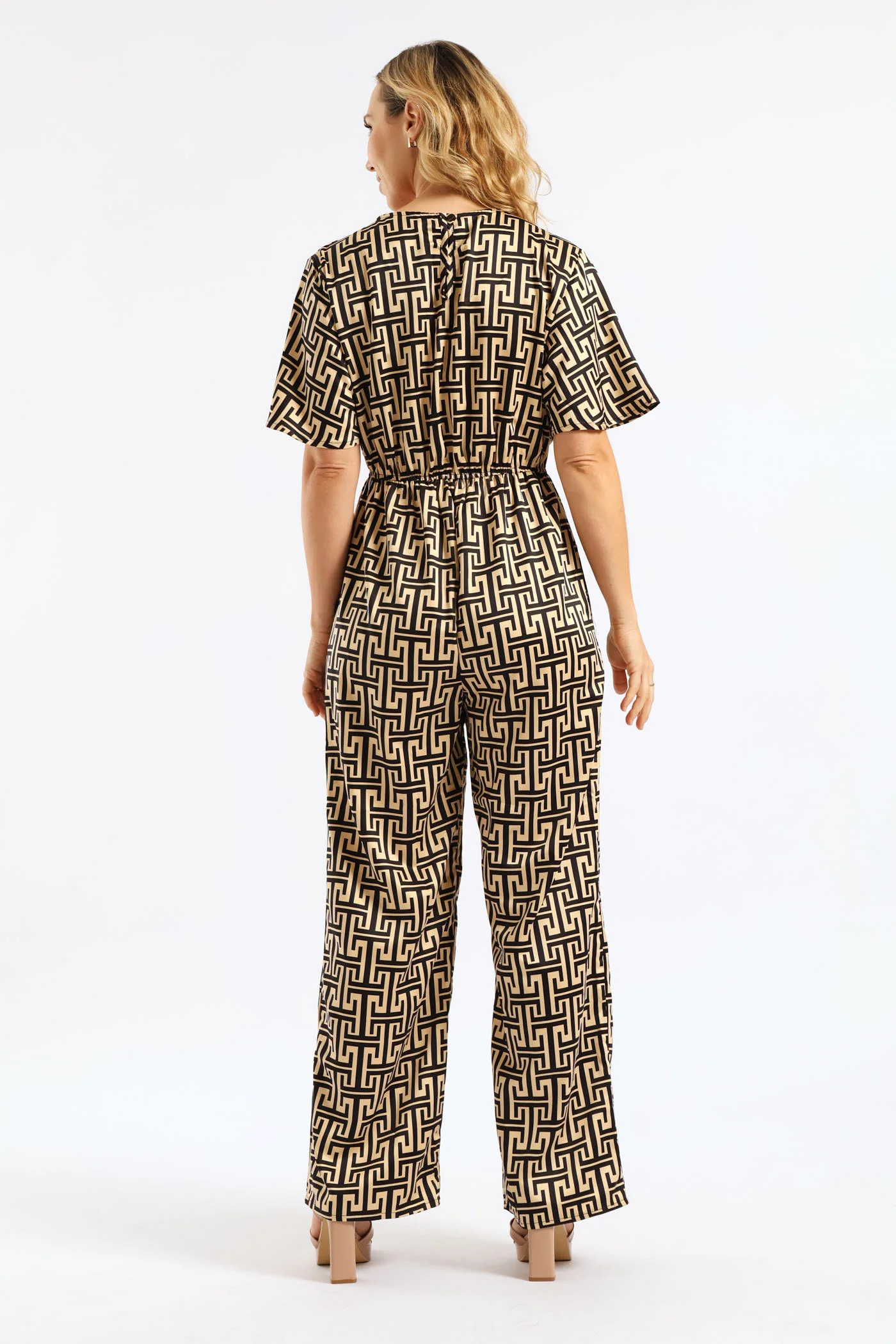 Geo Satin Jumpsuit - Black/Cream - Image 3
