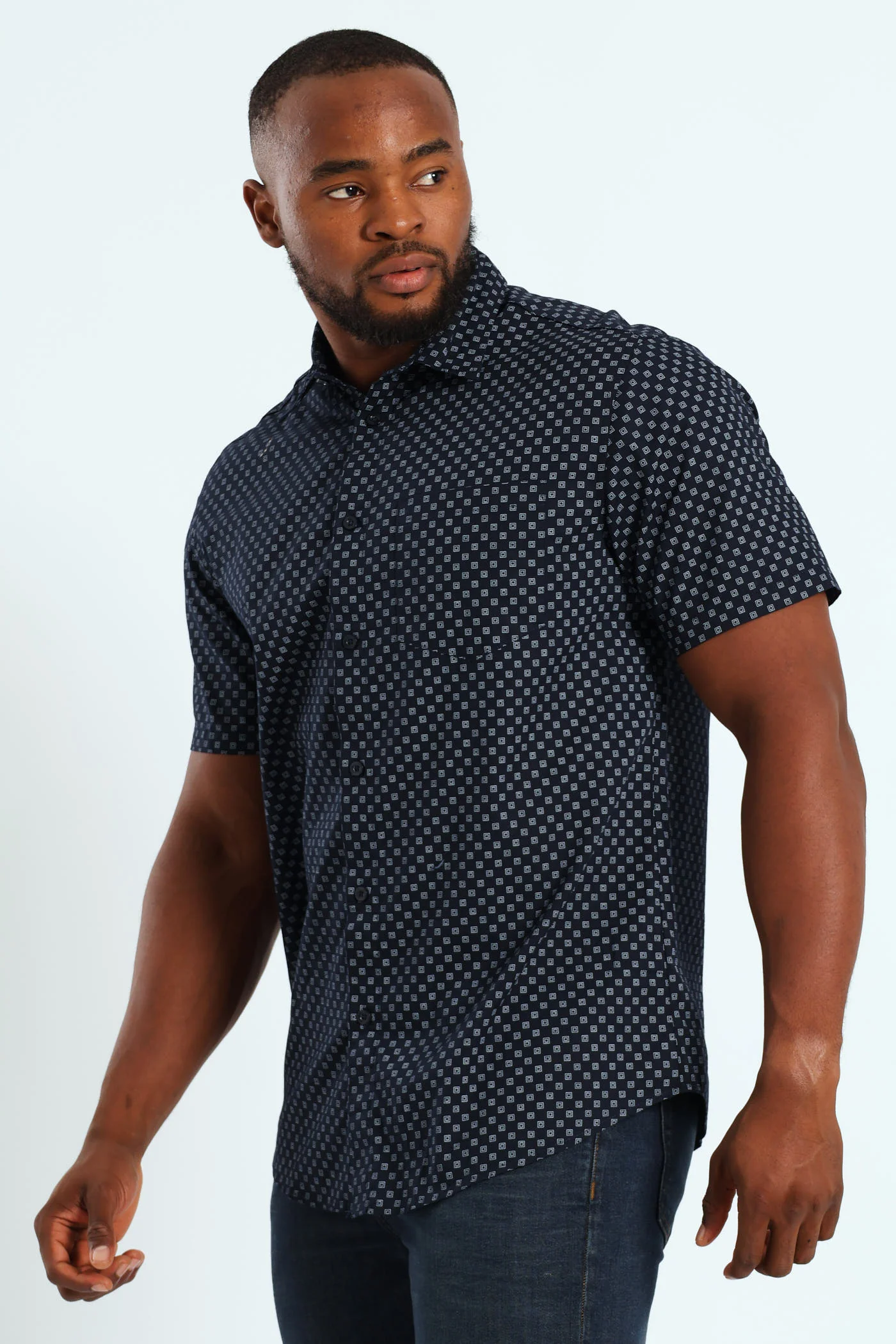 Geo Screen Print Shirt - Navy - Image 2