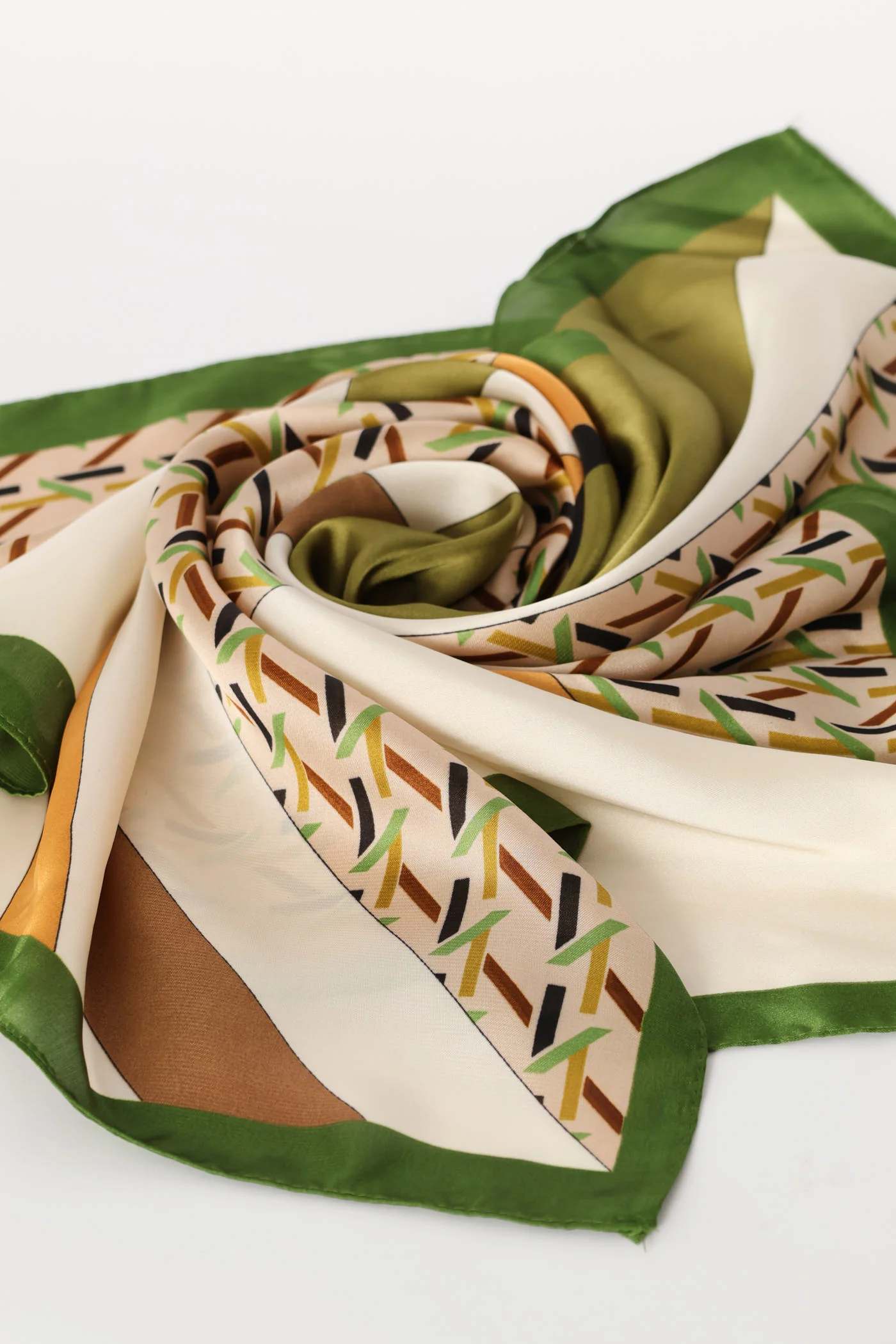 Geo Spliced Satin Feel Scarf - Green - Image 2