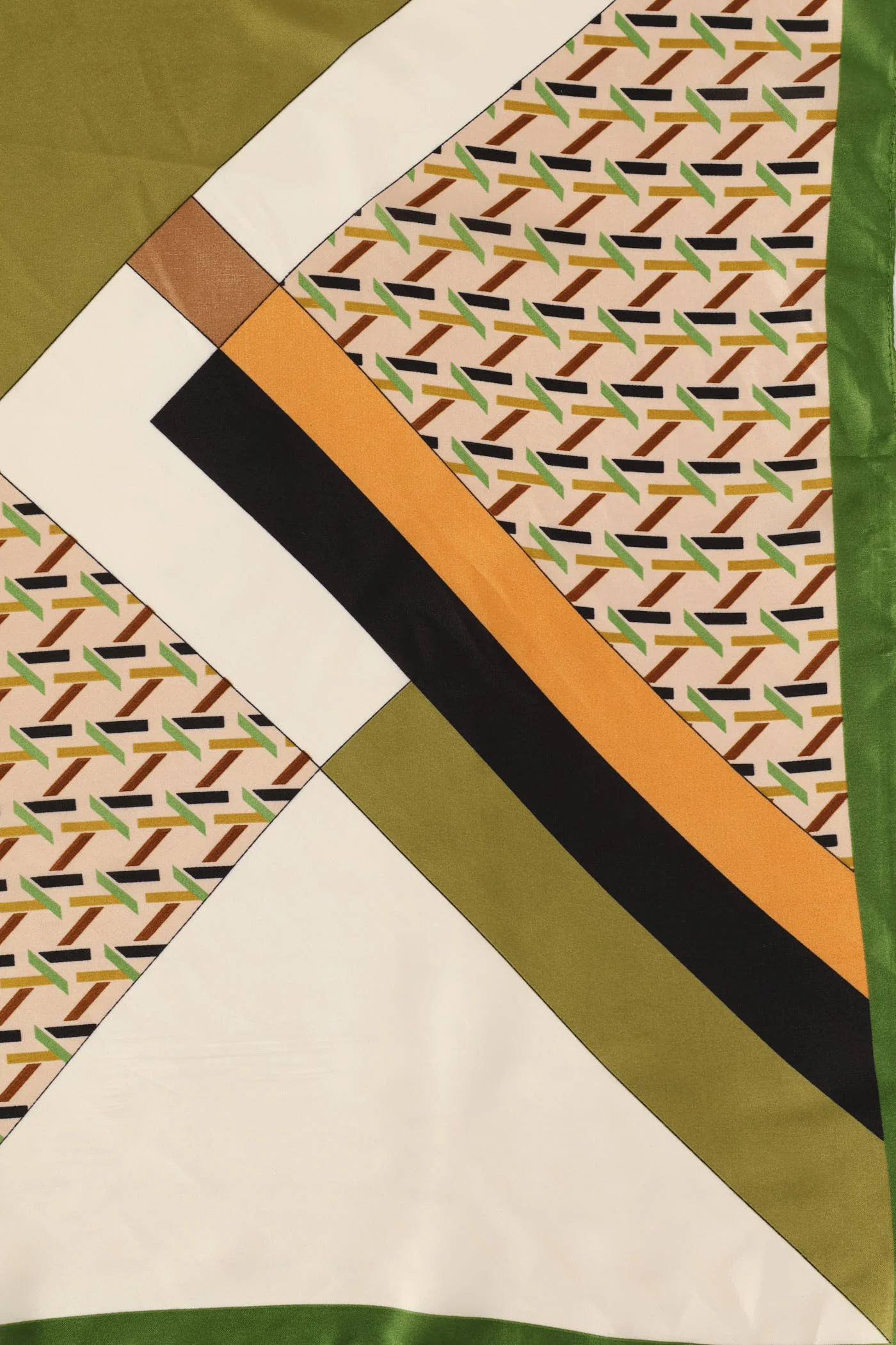 Geo Spliced Satin Feel Scarf - Green - Image 3