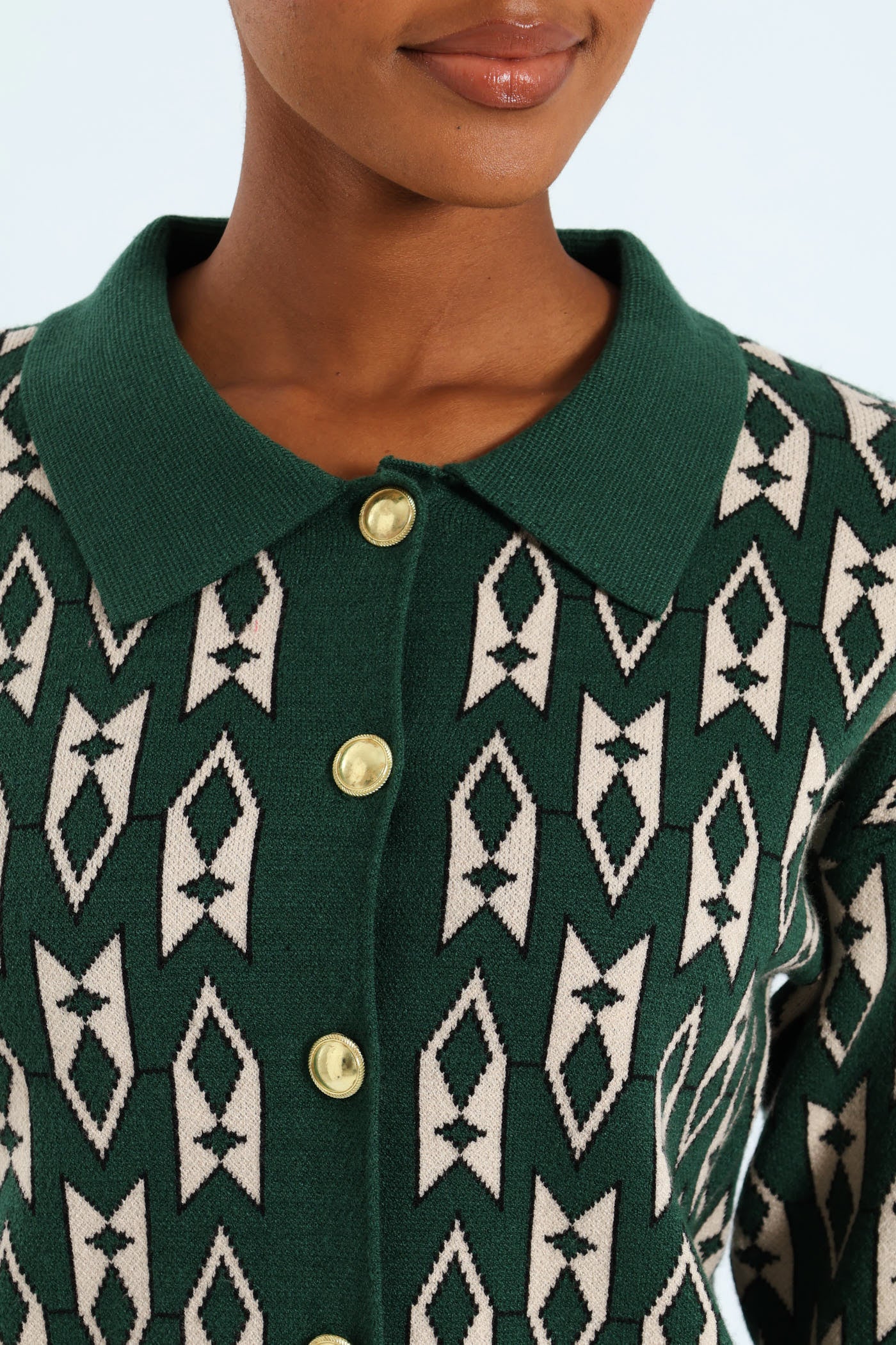 Geo Styled Cardigan - Green - Image 2