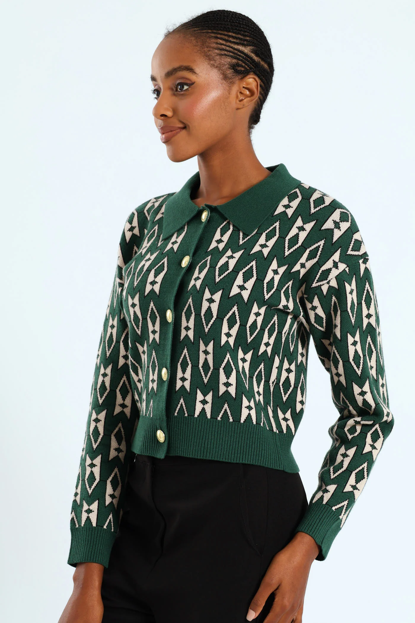 Geo Styled Cardigan - Green - Image 3