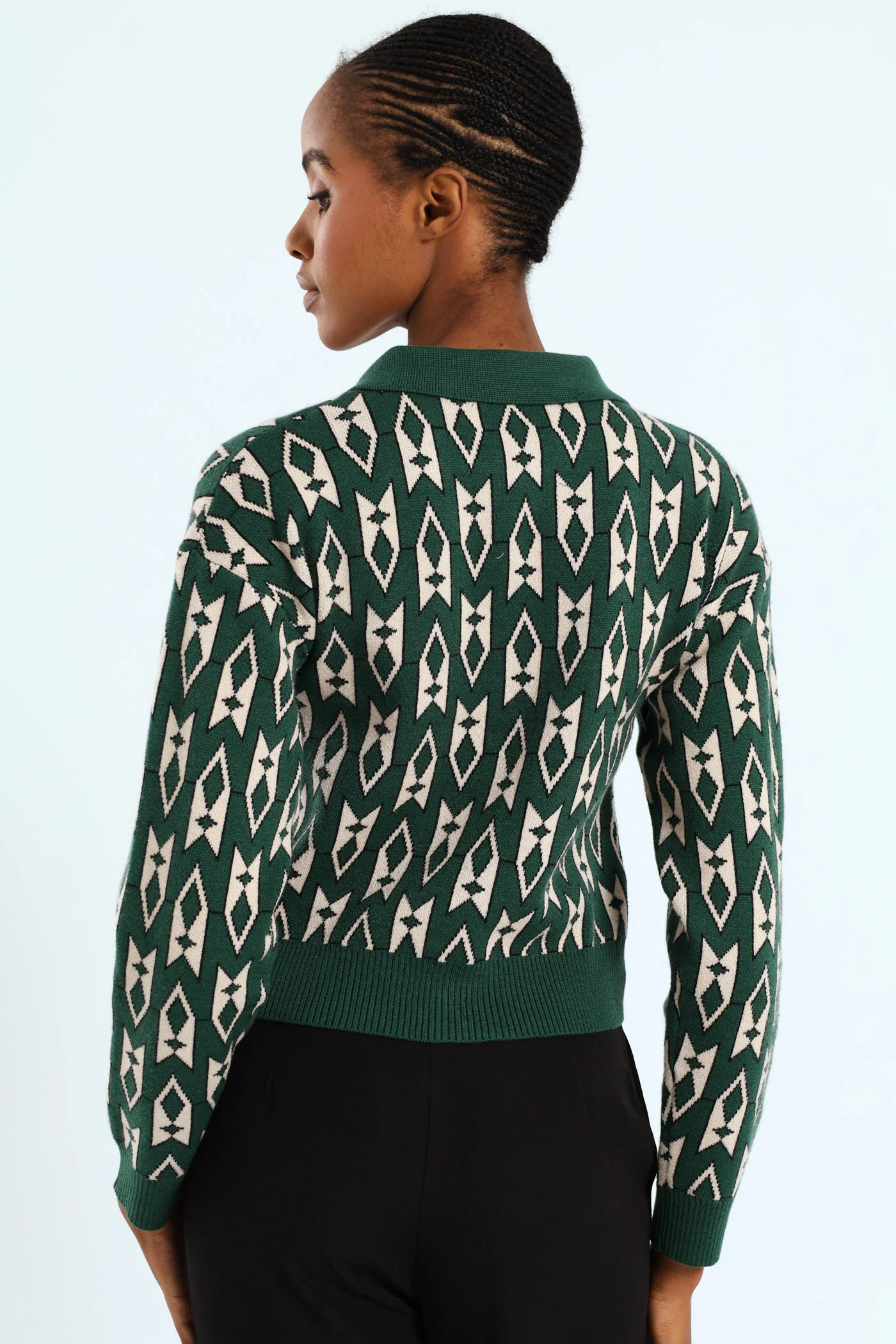 Geo Styled Cardigan - Green - Image 4