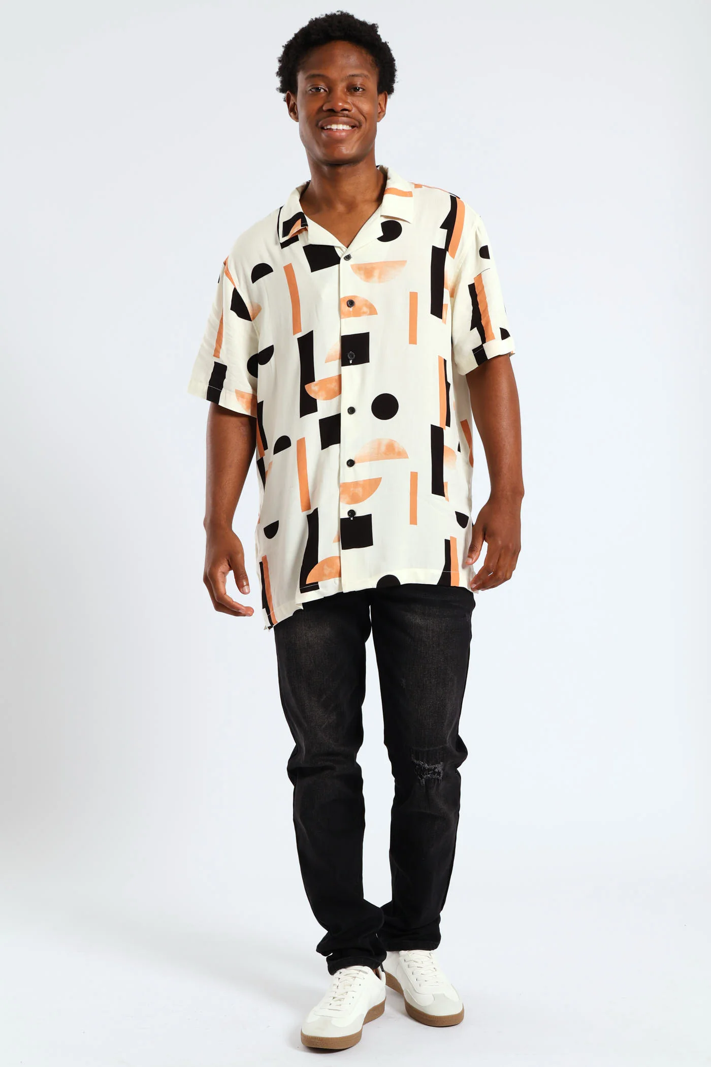 Geo Viscose Print Shirt - White - Image 4