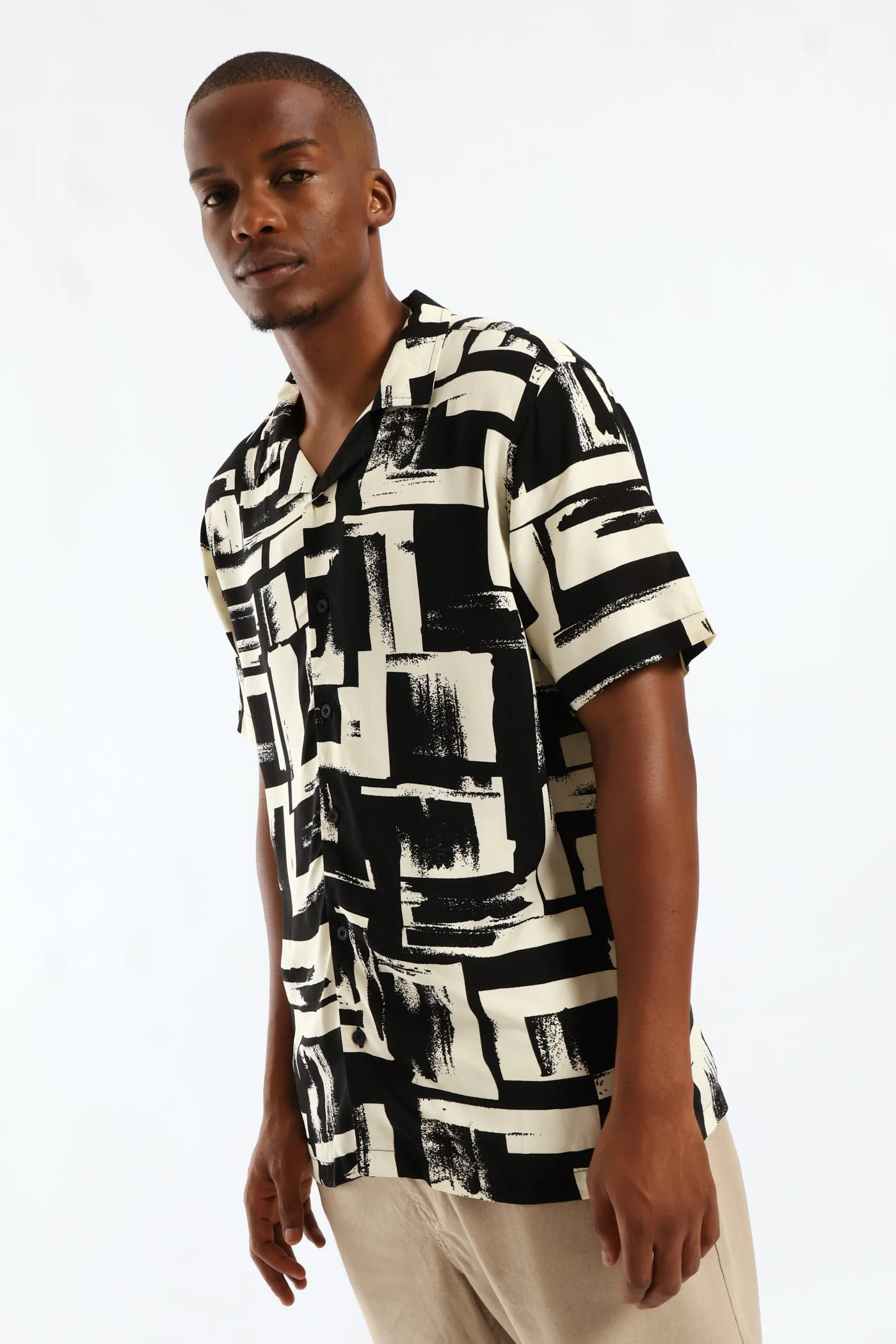 Geo Viscose Shirt - Black/Ecru - Image 3