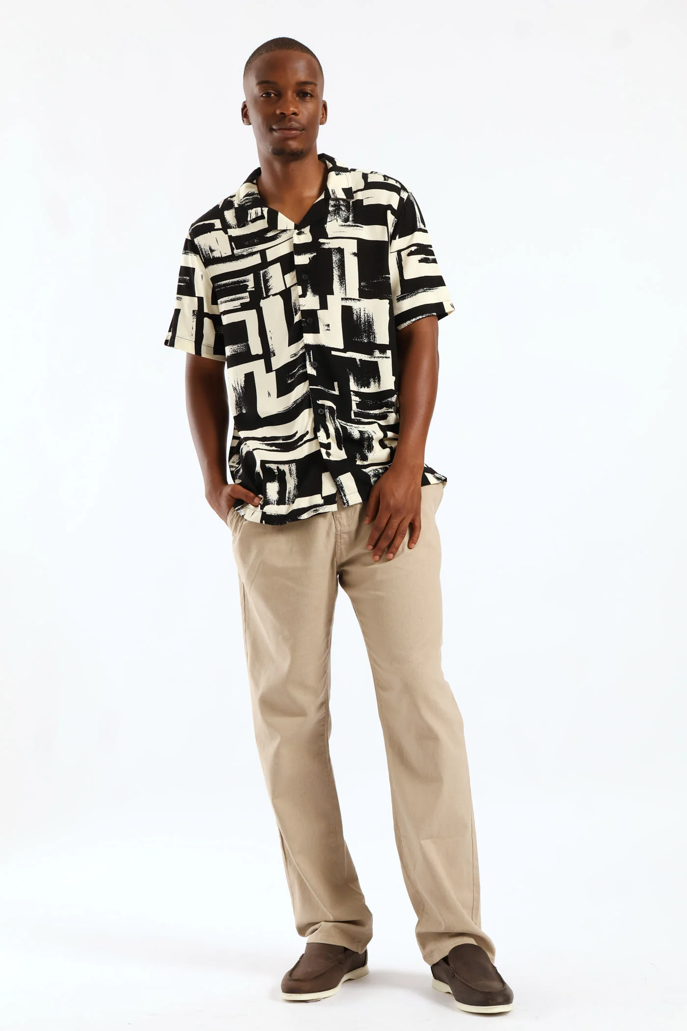 Geo Viscose Shirt - Black/Ecru - Image 4