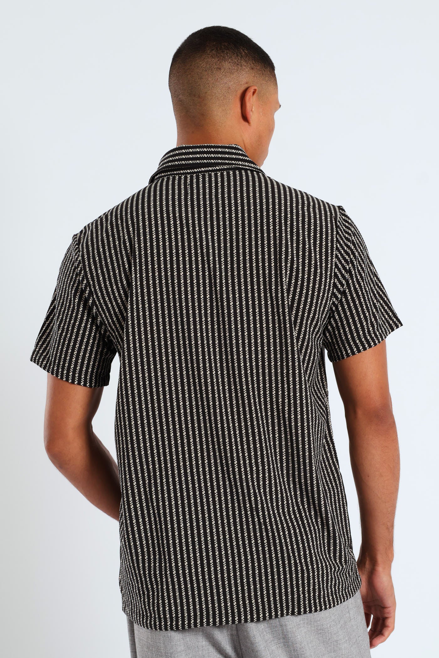 Geometric Stripe Viscose Shirt - Black/Beige - Image 3