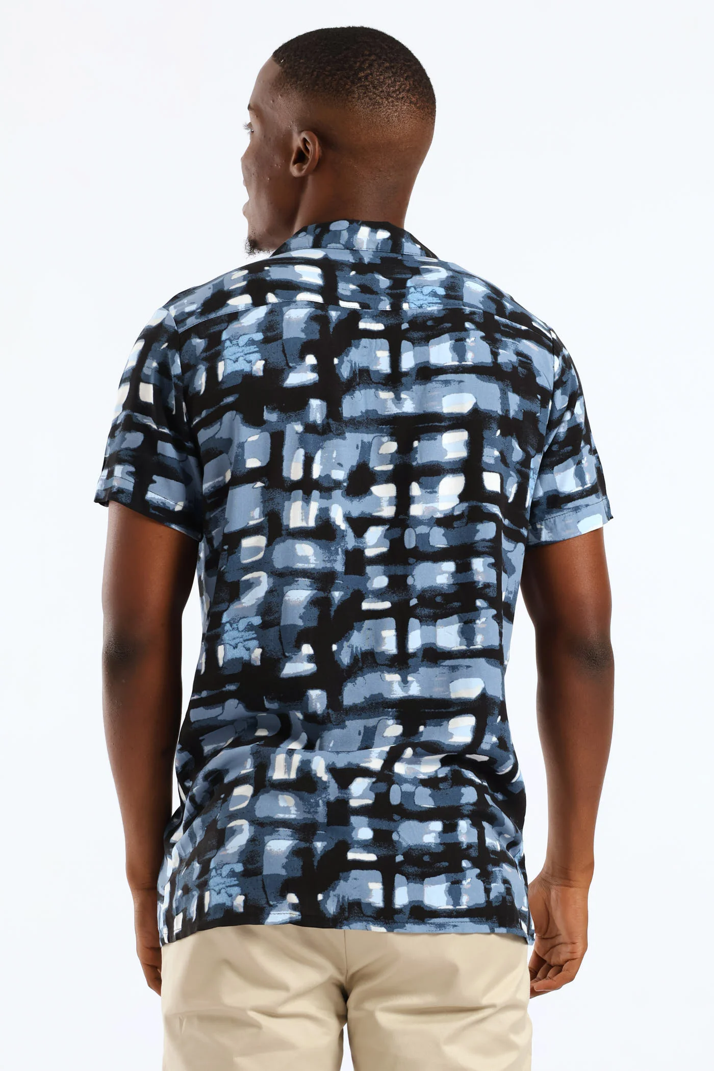 Geometric Watercolour Viscose Shirt - Blue - Image 4