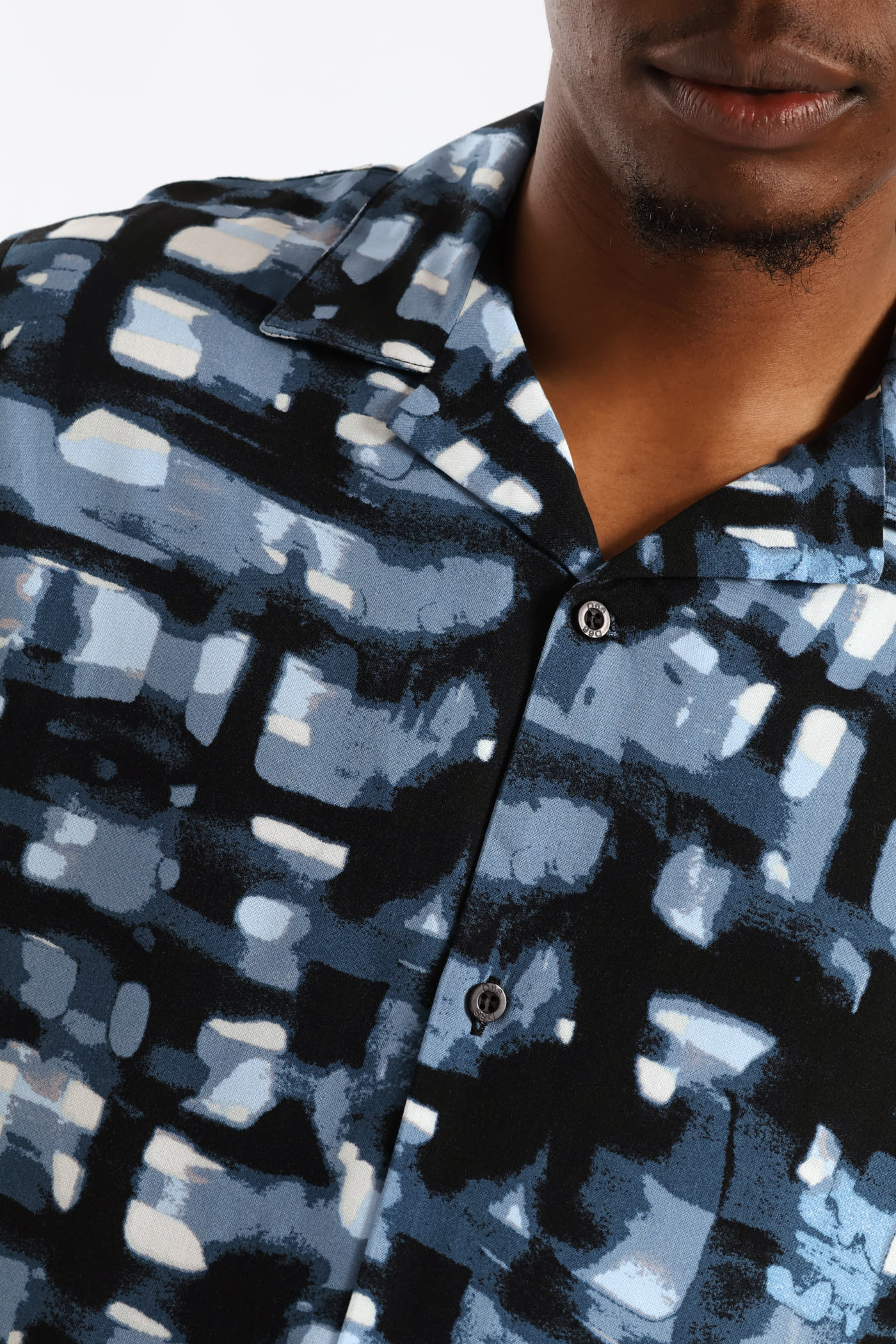 Geometric Watercolour Viscose Shirt - Blue - Image 5
