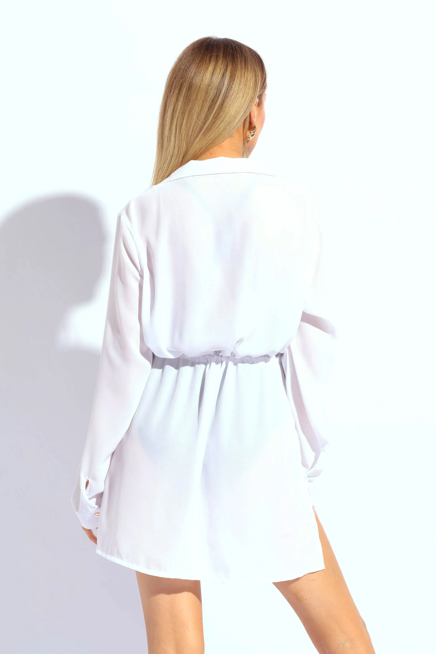 Georgette Drawstring Shirt Dress - White - Image 4