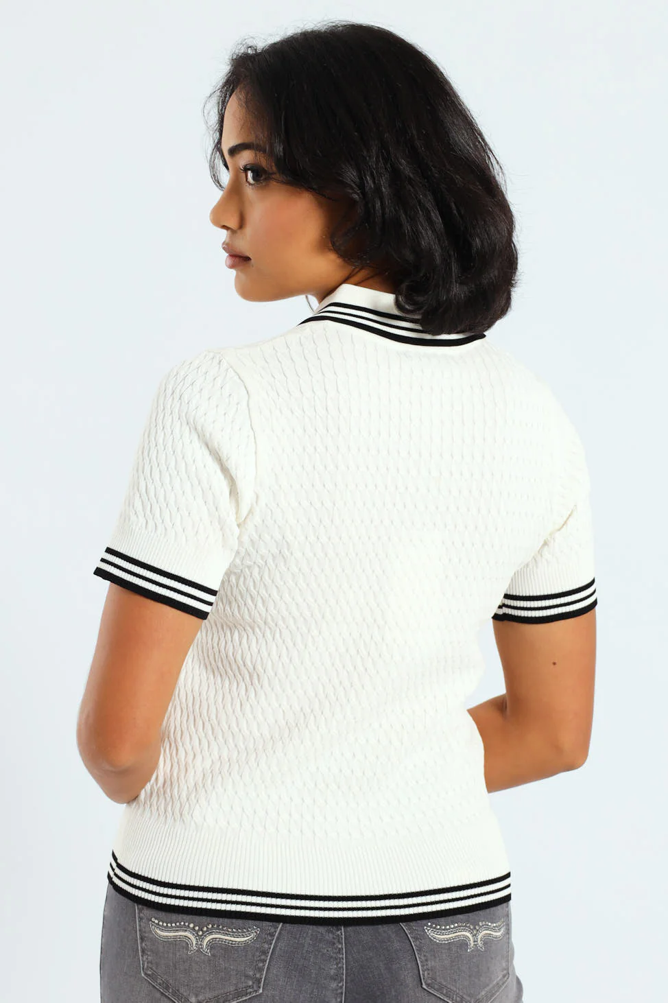 Georgiana Polo Knit Logo Shirt - White - Image 3