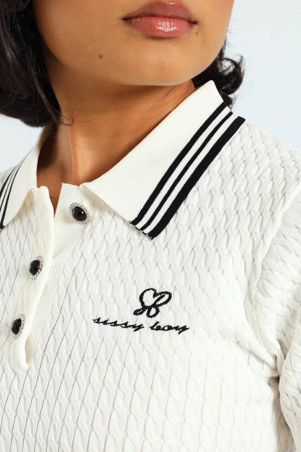 Georgiana Polo Knit Logo Shirt - White - Image 4