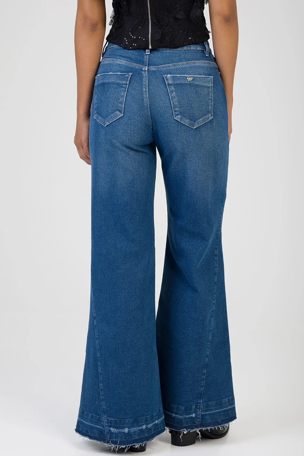 Gia Mid Waist Cropped Wide Leg Denim With Thick Hem - Dark Wash - Image 6