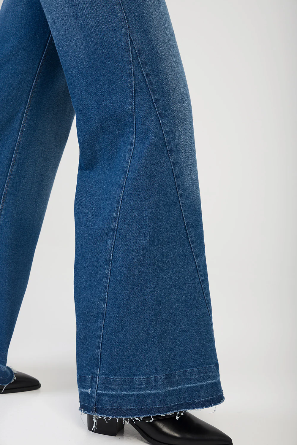 Gia Mid Waist Cropped Wide Leg Denim With Thick Hem - Dark Wash - Image 8