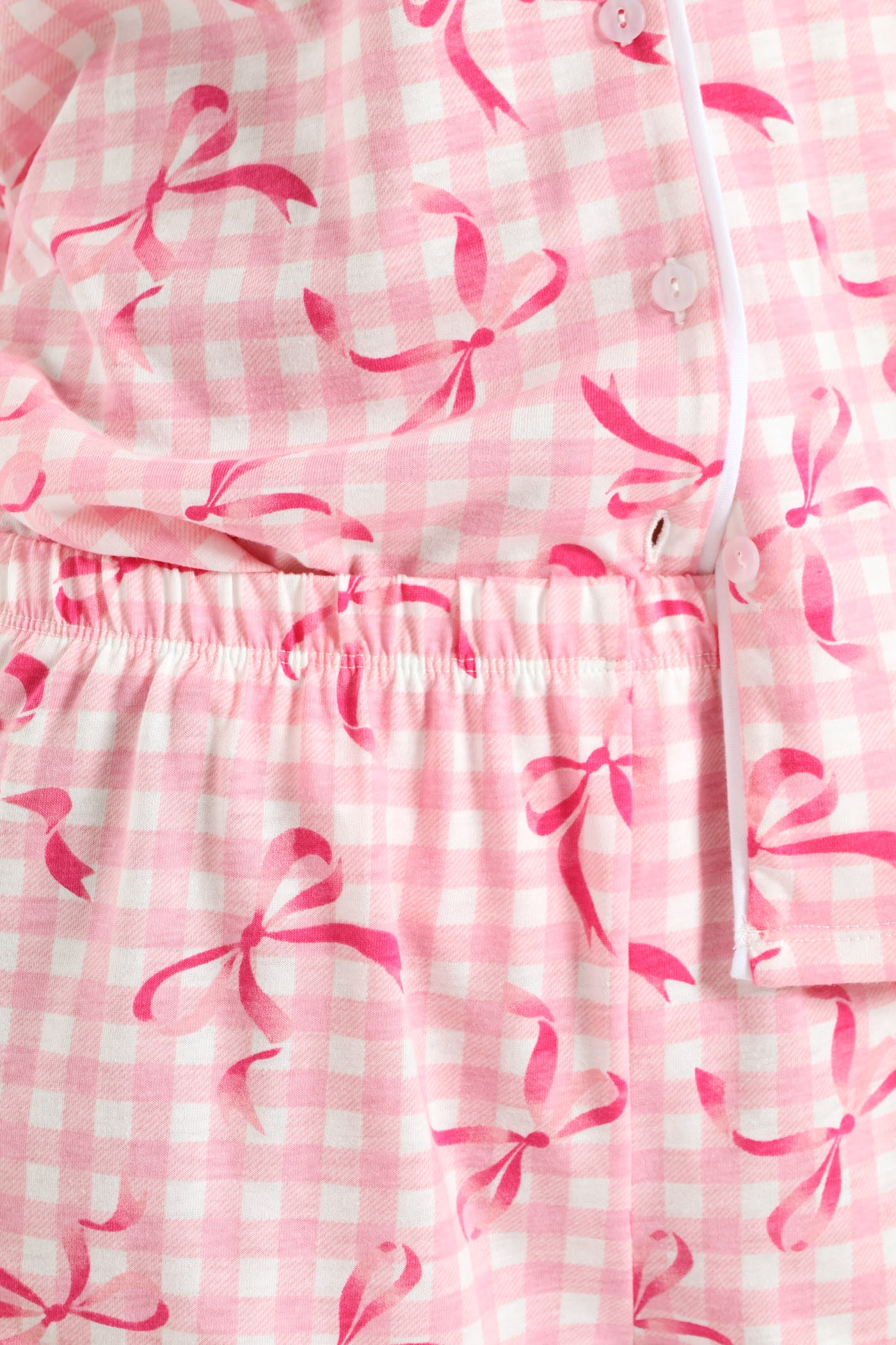 Gingham Bows Button Through & Knit Short Set - White/Pink - Image 5