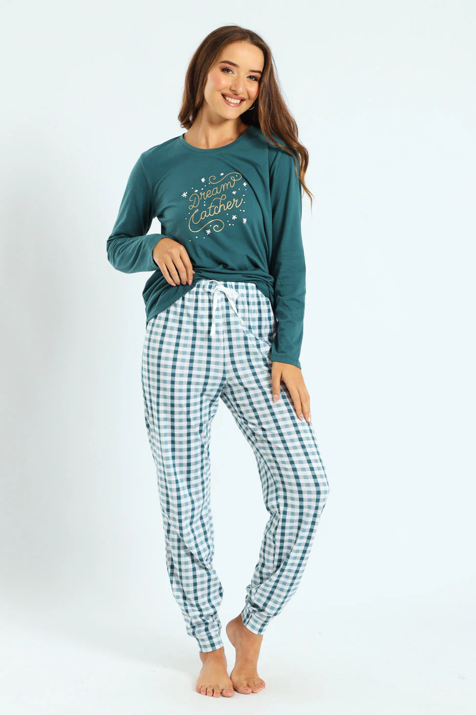 Gingham Knit Jogger - Teal - Image 2
