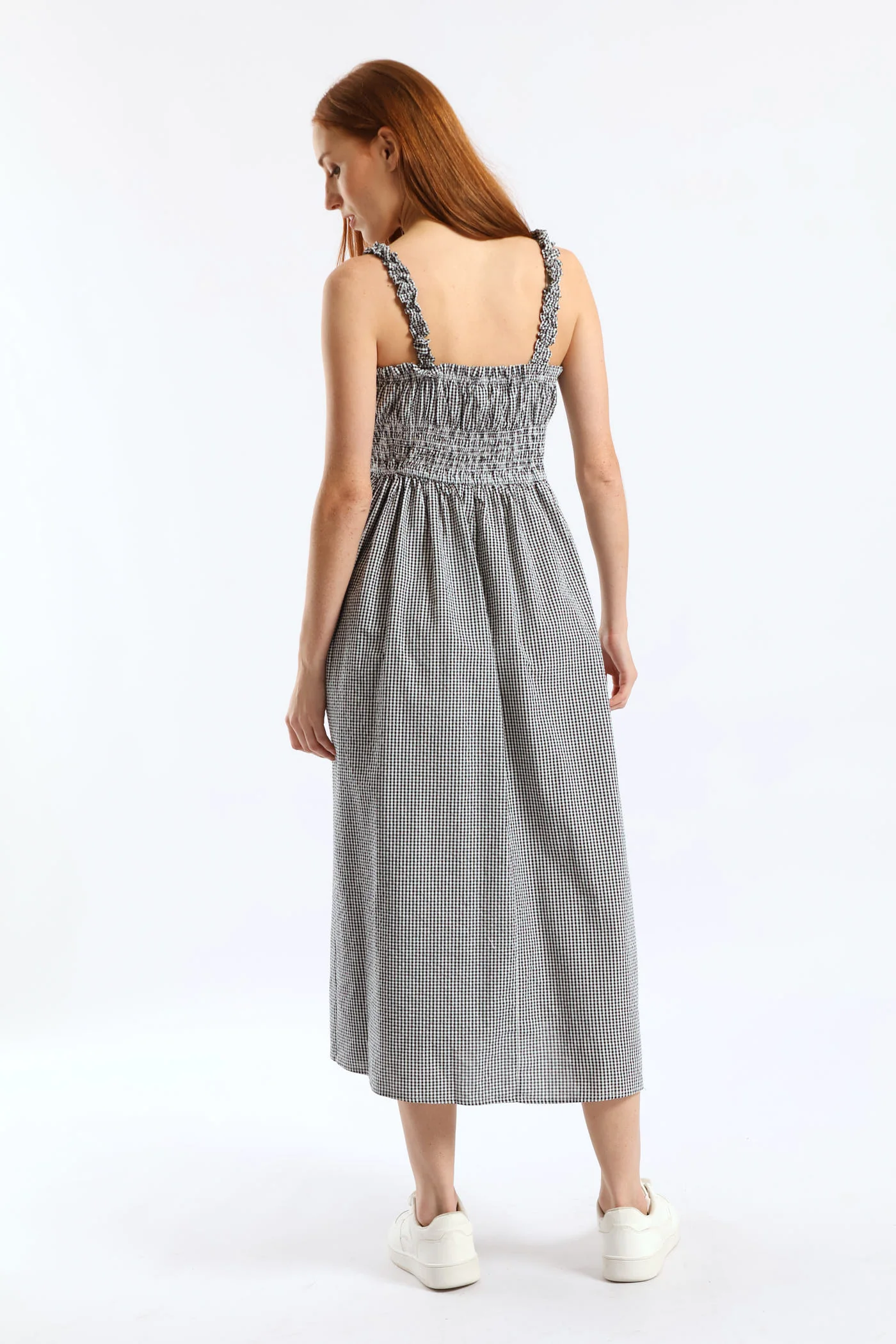 Gingham Strappy Tie Front Midi Dress - Black/White - Image 6