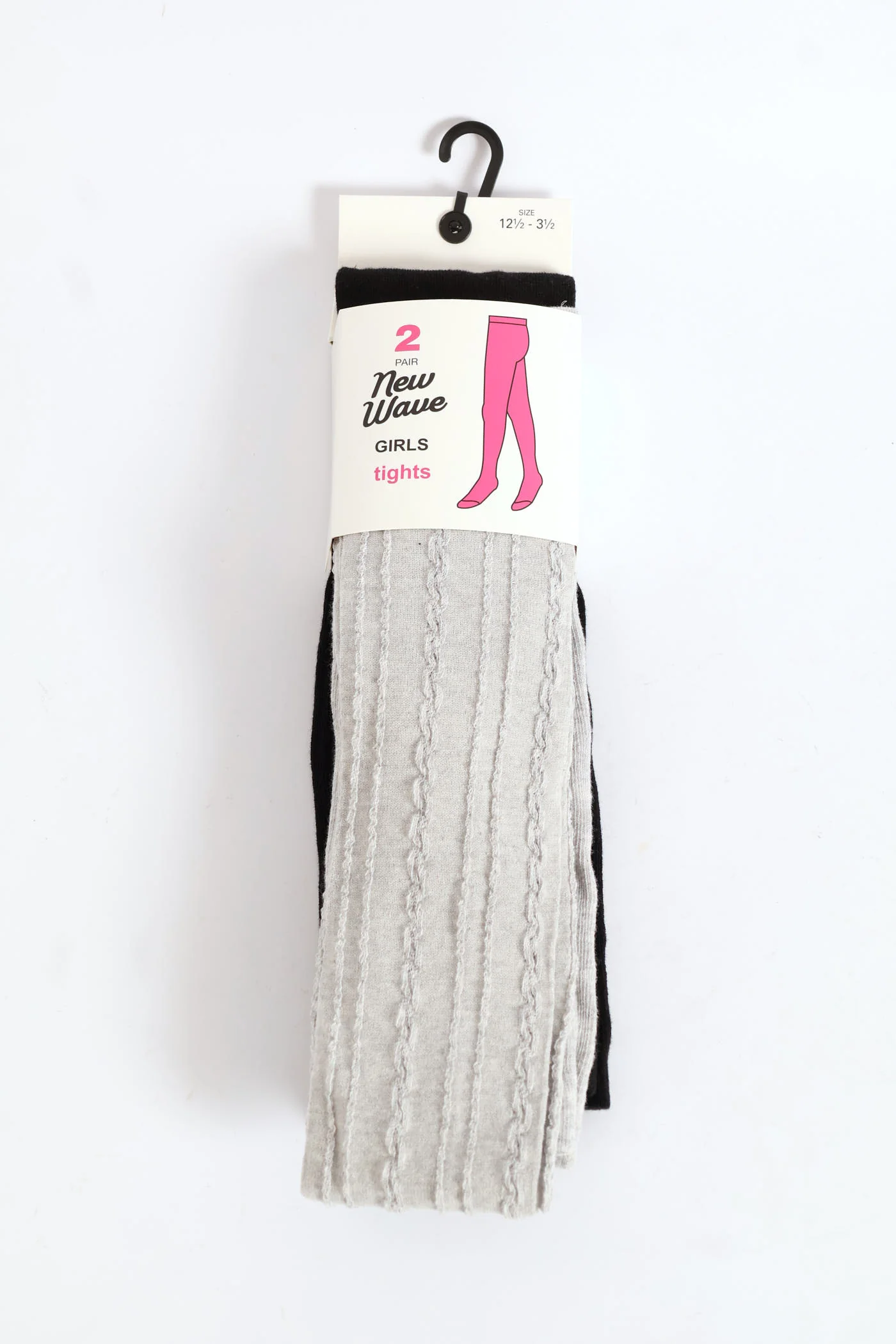 Girls 2 Pack Cable Knit Tights - Black/Grey - Image 3