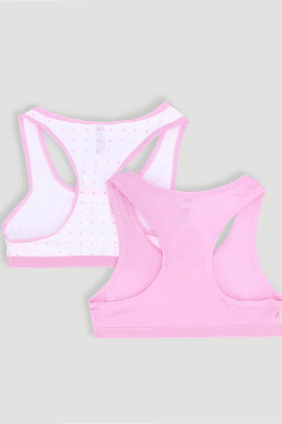 Girls 2 Pack Hearts Cotton Racerback Bra - Pink - Image 2