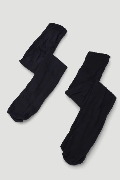 Girls 2 Pack Opaque Tights - Black - Image 2