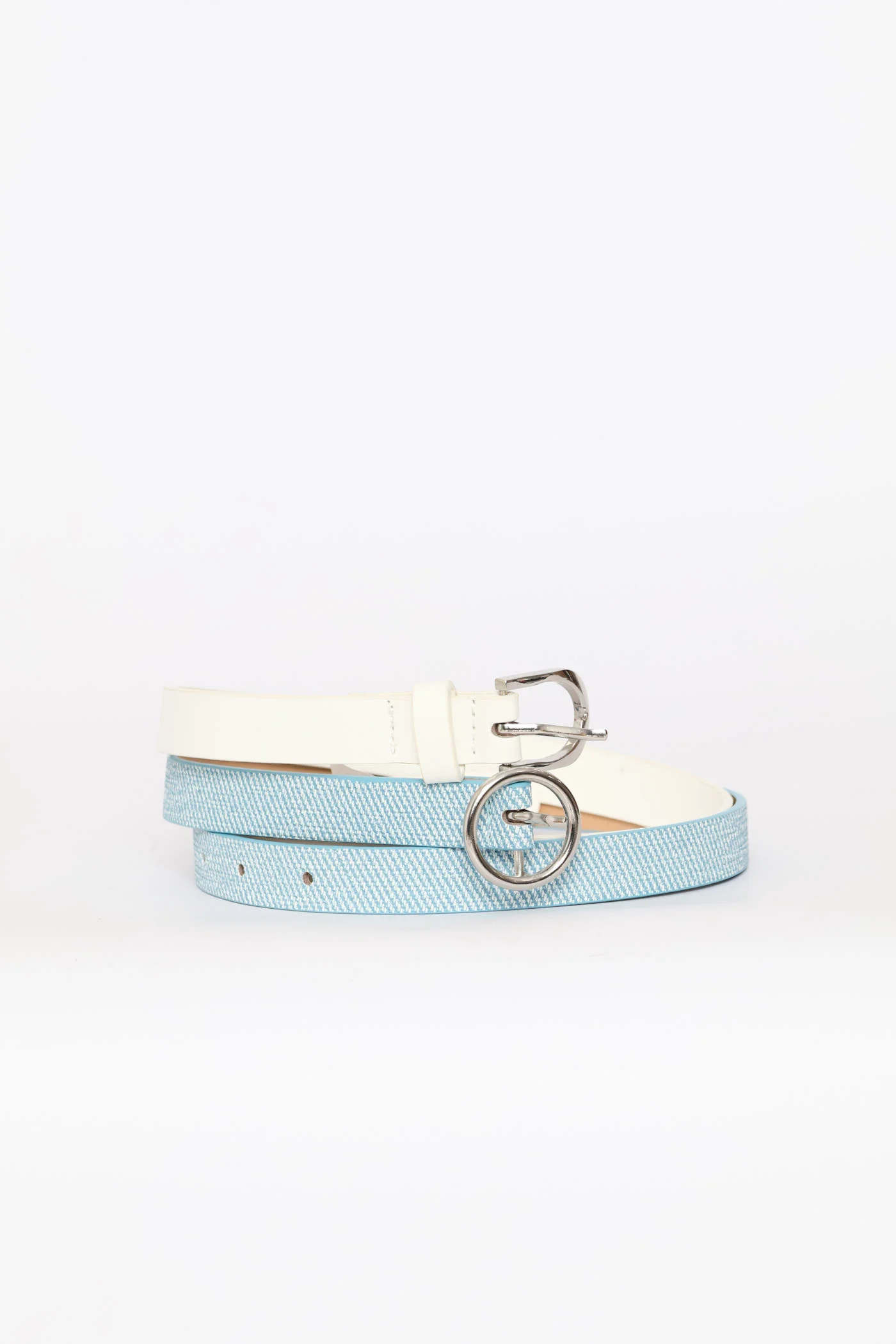 Girls 2 Pack Plain & Denim Daisy Buckle Belts - Multi - Image 2