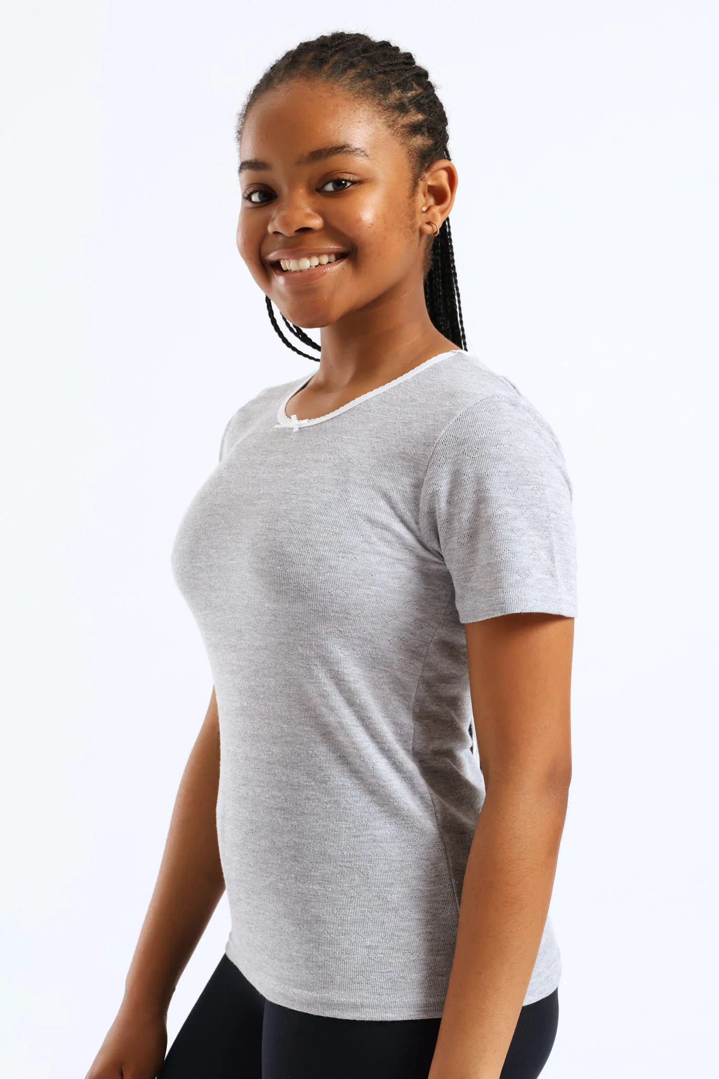Girls 2 Pack Plain Short Sleeve Vest - Grey - Image 3