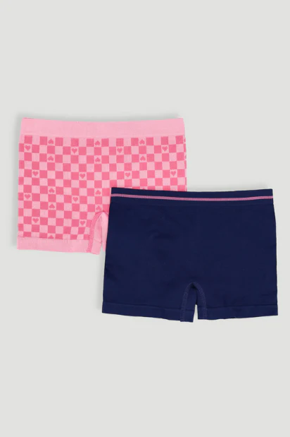 Girls 2 Pack Seamless Check Boyleg Panties - Navy - Image 2