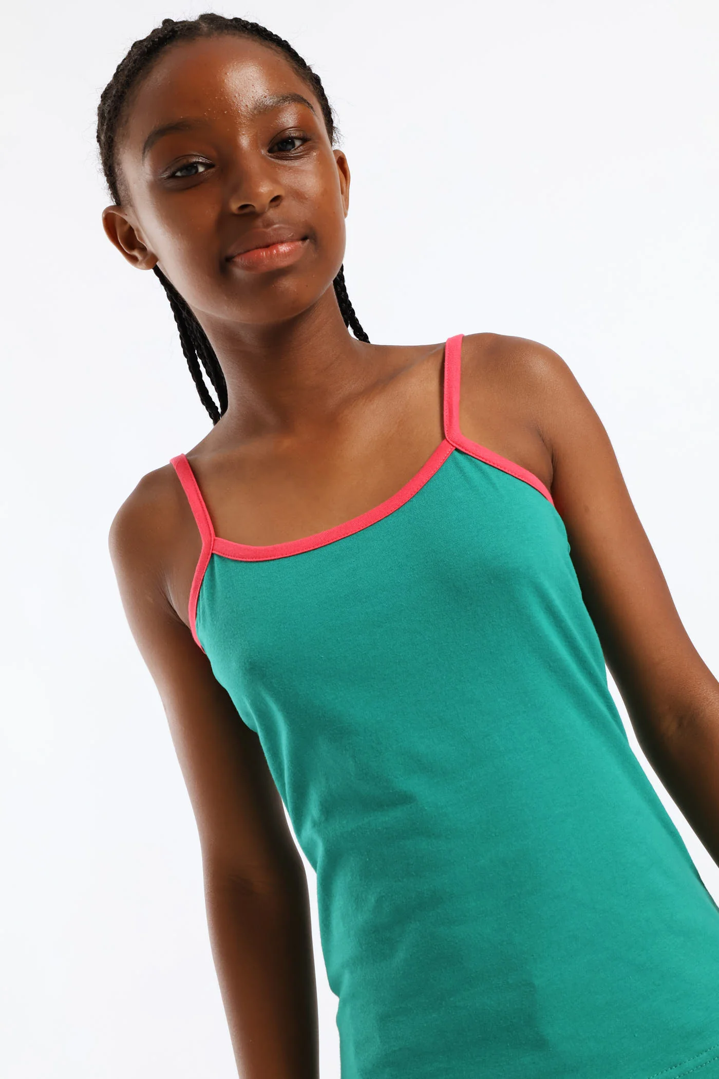 Girls 2 Tone Strappy Basic Vest - Green - Image 2