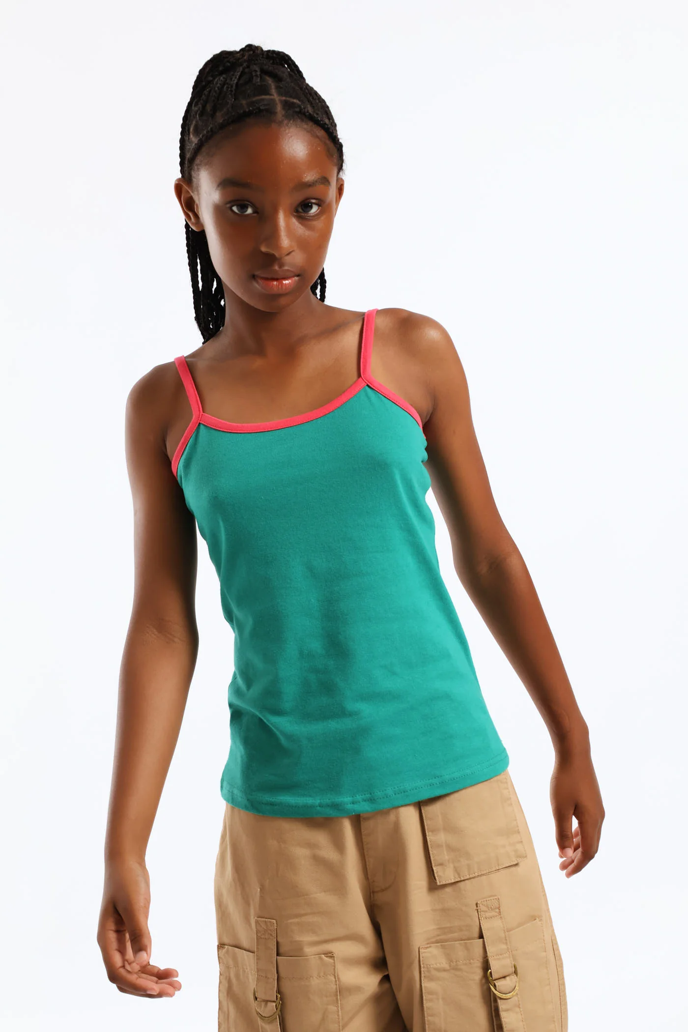 Girls 2 Tone Strappy Basic Vest - Green - Image 3