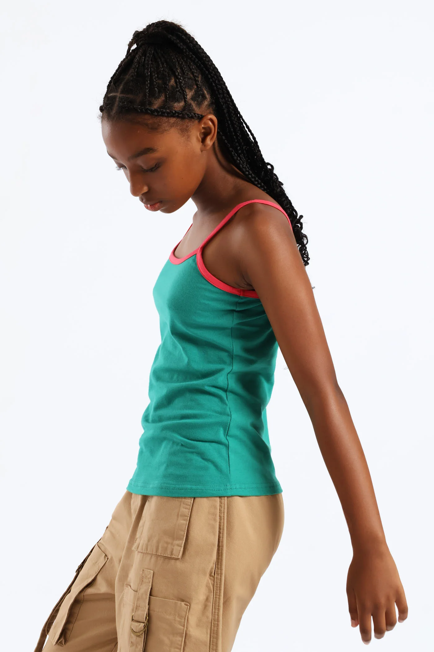 Girls 2 Tone Strappy Basic Vest - Green - Image 4