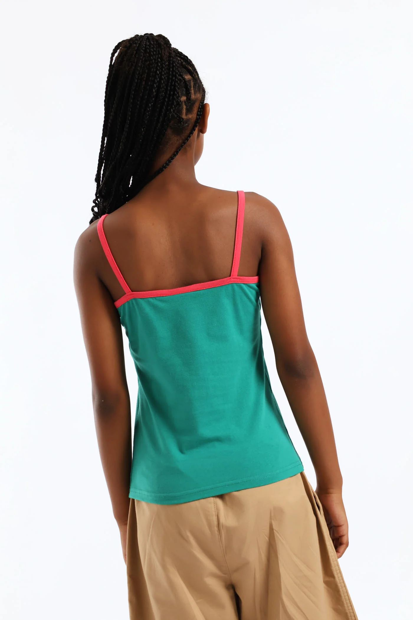 Girls 2 Tone Strappy Basic Vest - Green - Image 5