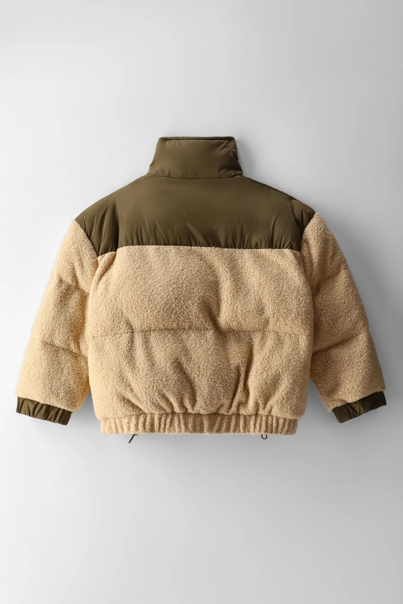Girls 2 Tone Teddy Fur Puffer Jacket - Stone - Image 2