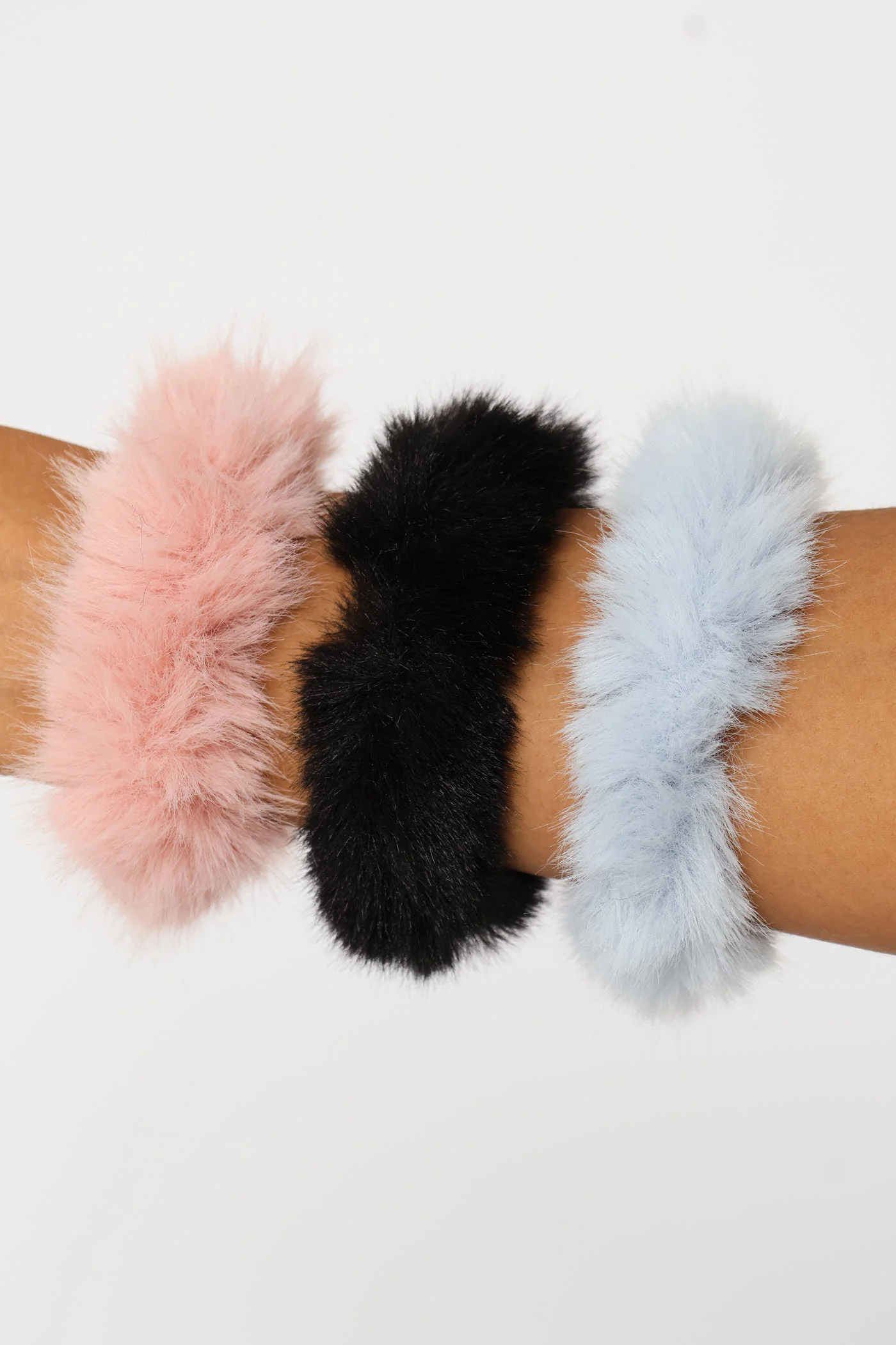 Girls 3 Pack Fur Scrunchies - Multi - Image 2