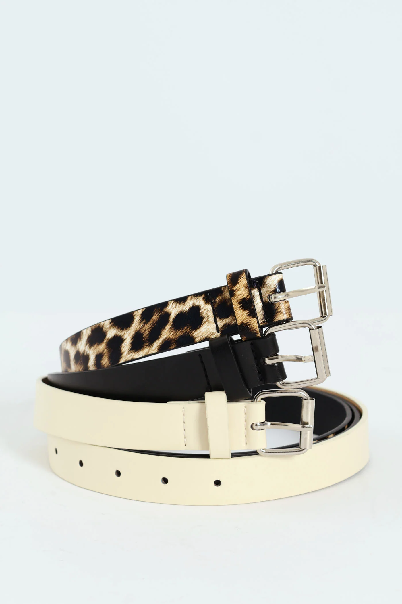 Girls 3 Pack Leopard Print Belt - Cream - Image 2