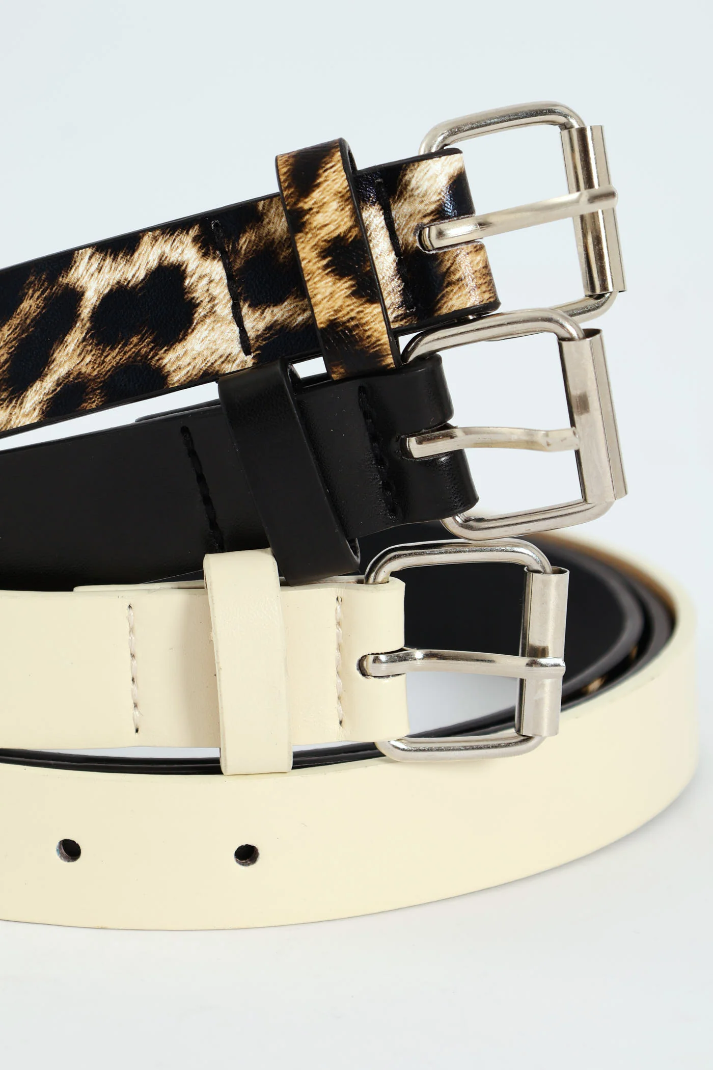 Girls 3 Pack Leopard Print Belt - Cream - Image 3