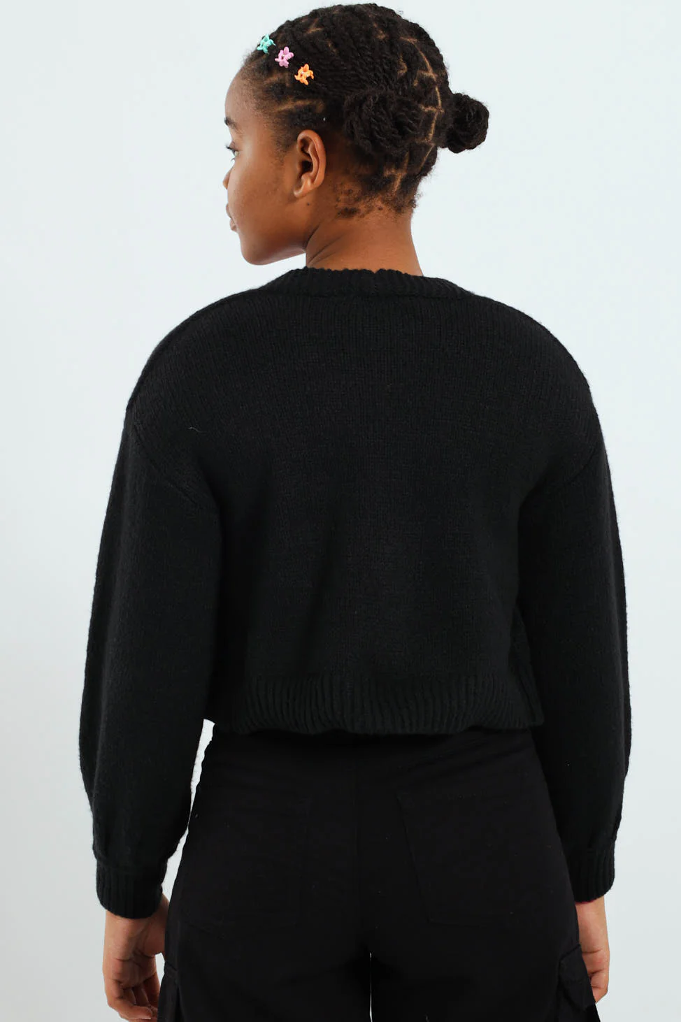 Girls 3D Hearts Knitwear - Black - Image 3
