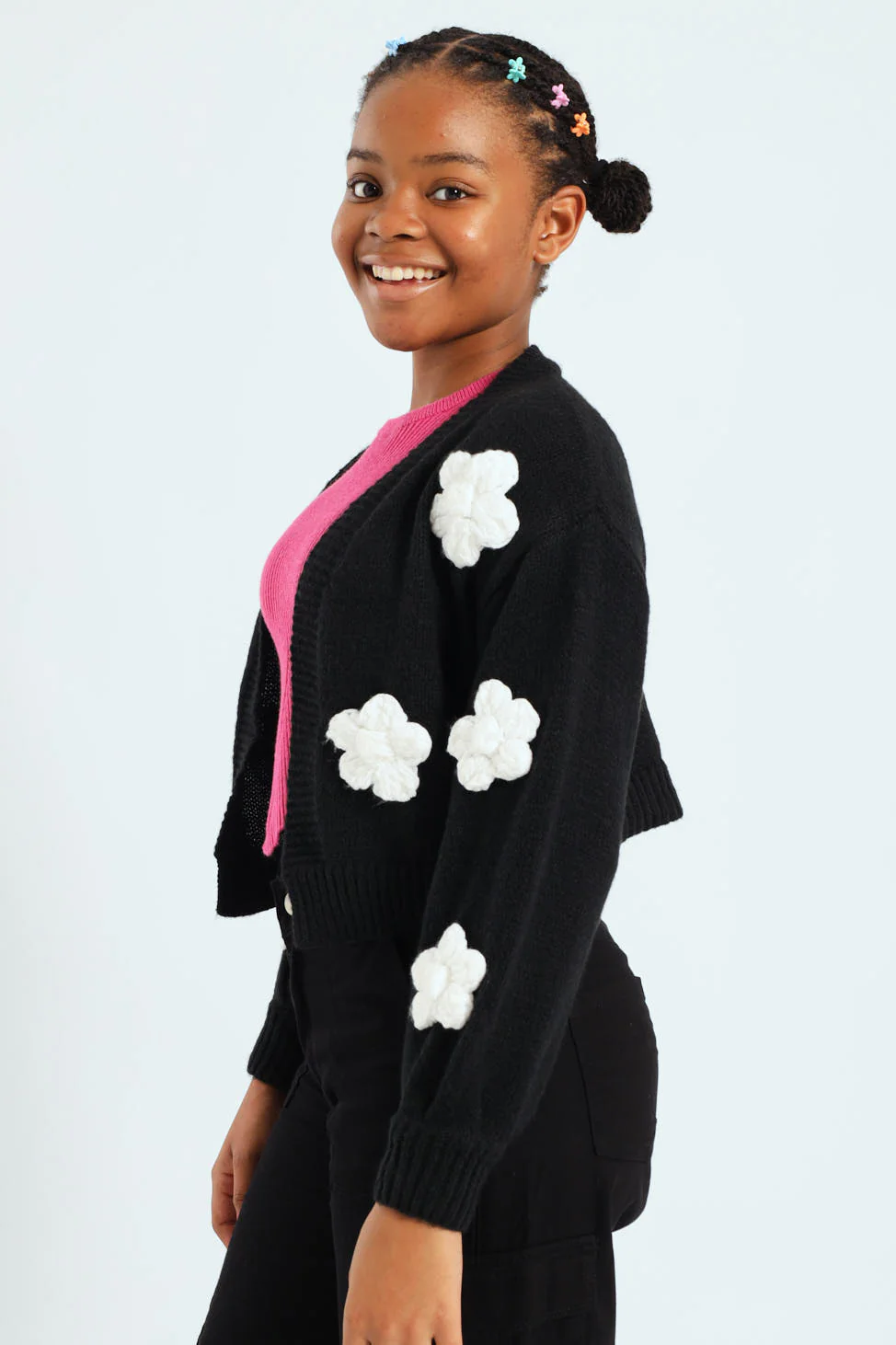 Girls 3D Hearts Knitwear - Black - Image 4