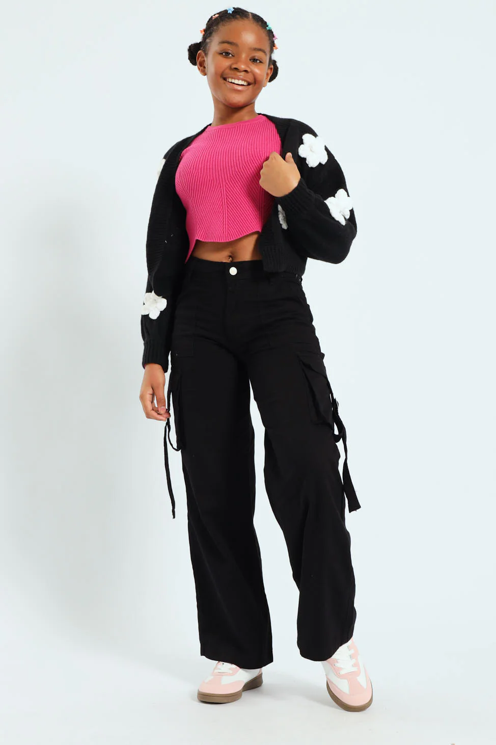 Girls 3D Hearts Knitwear - Black - Image 5