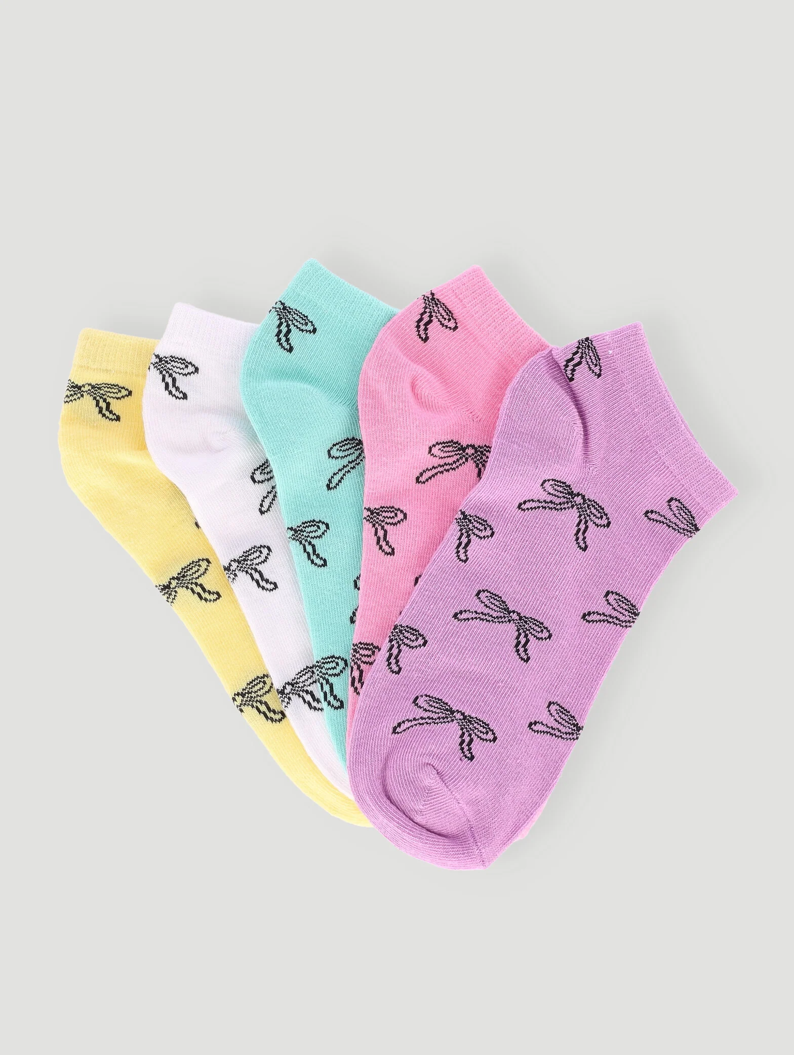 Girls 5 Pack Bows Low Cut Socks - Multi - Image 2