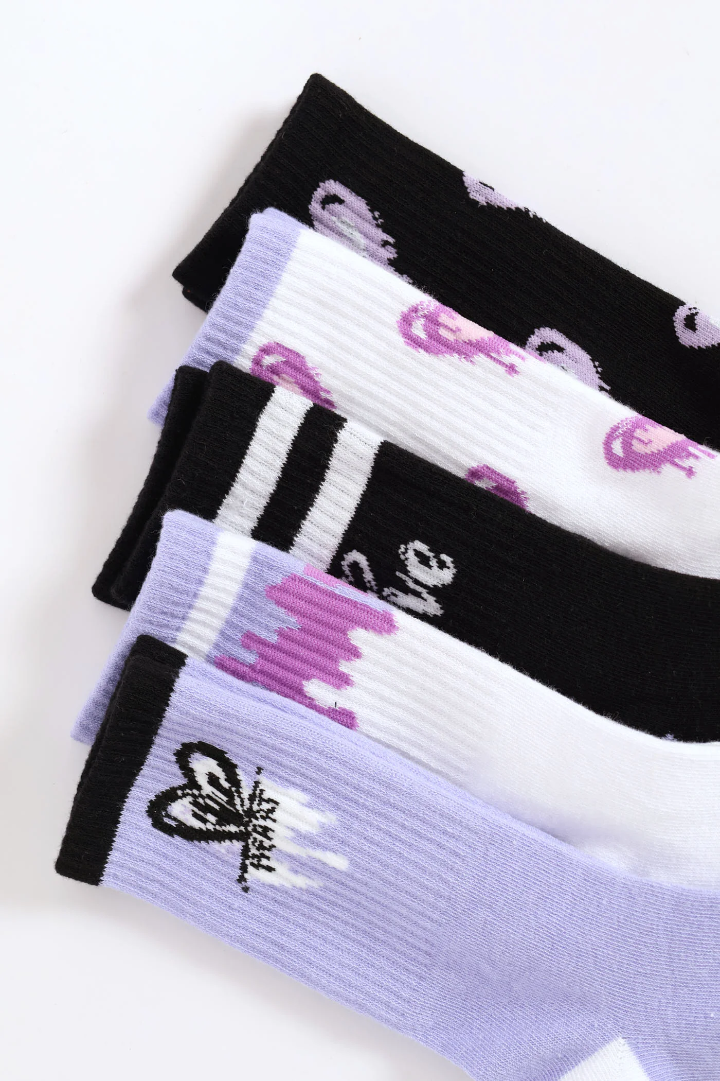 Girls 5 Pack Hearts Anklet Socks - Pink/Lilac/Black - Image 2