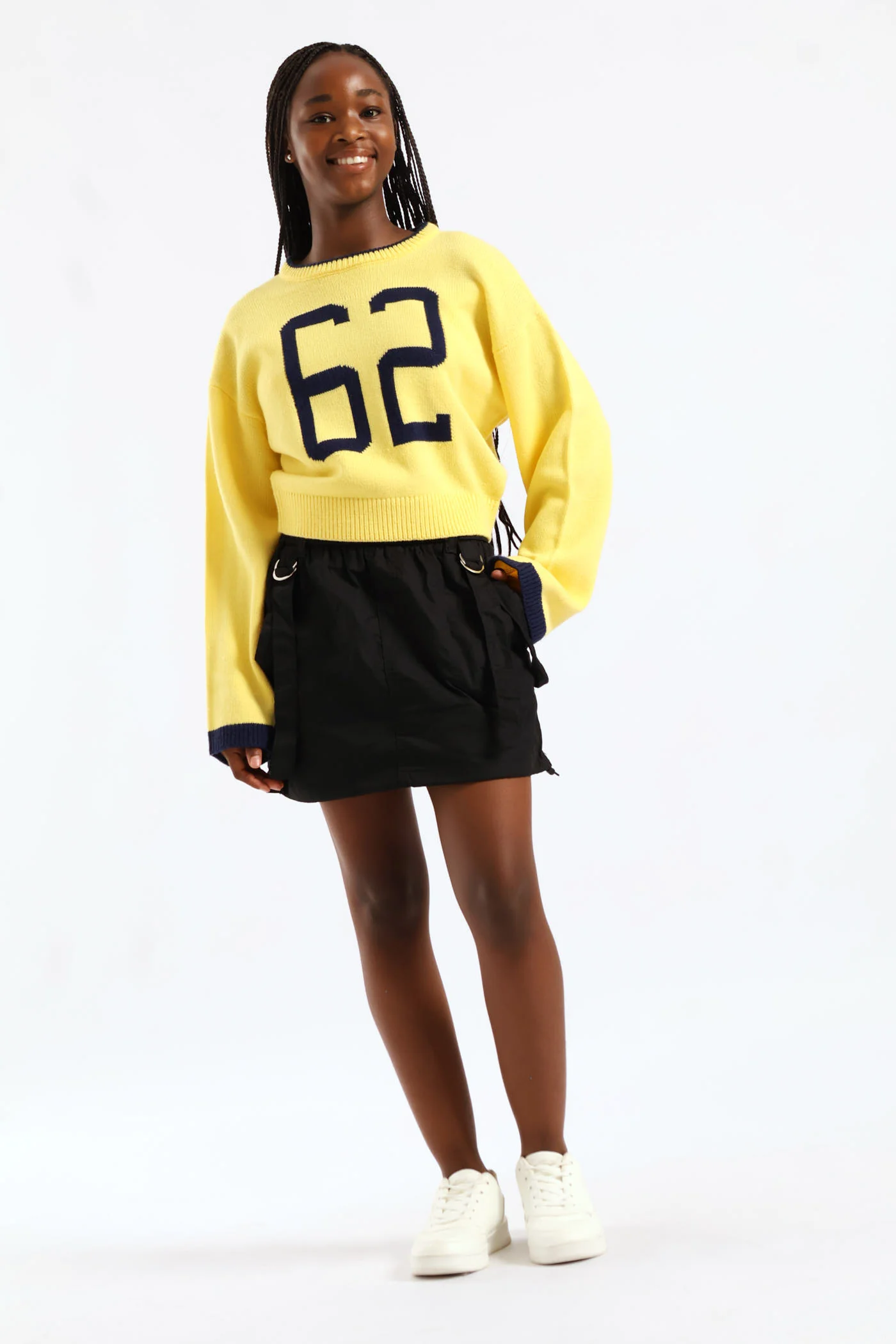 Girls 62 Crew Neck Pullover - Navy/Yellow - Image 3
