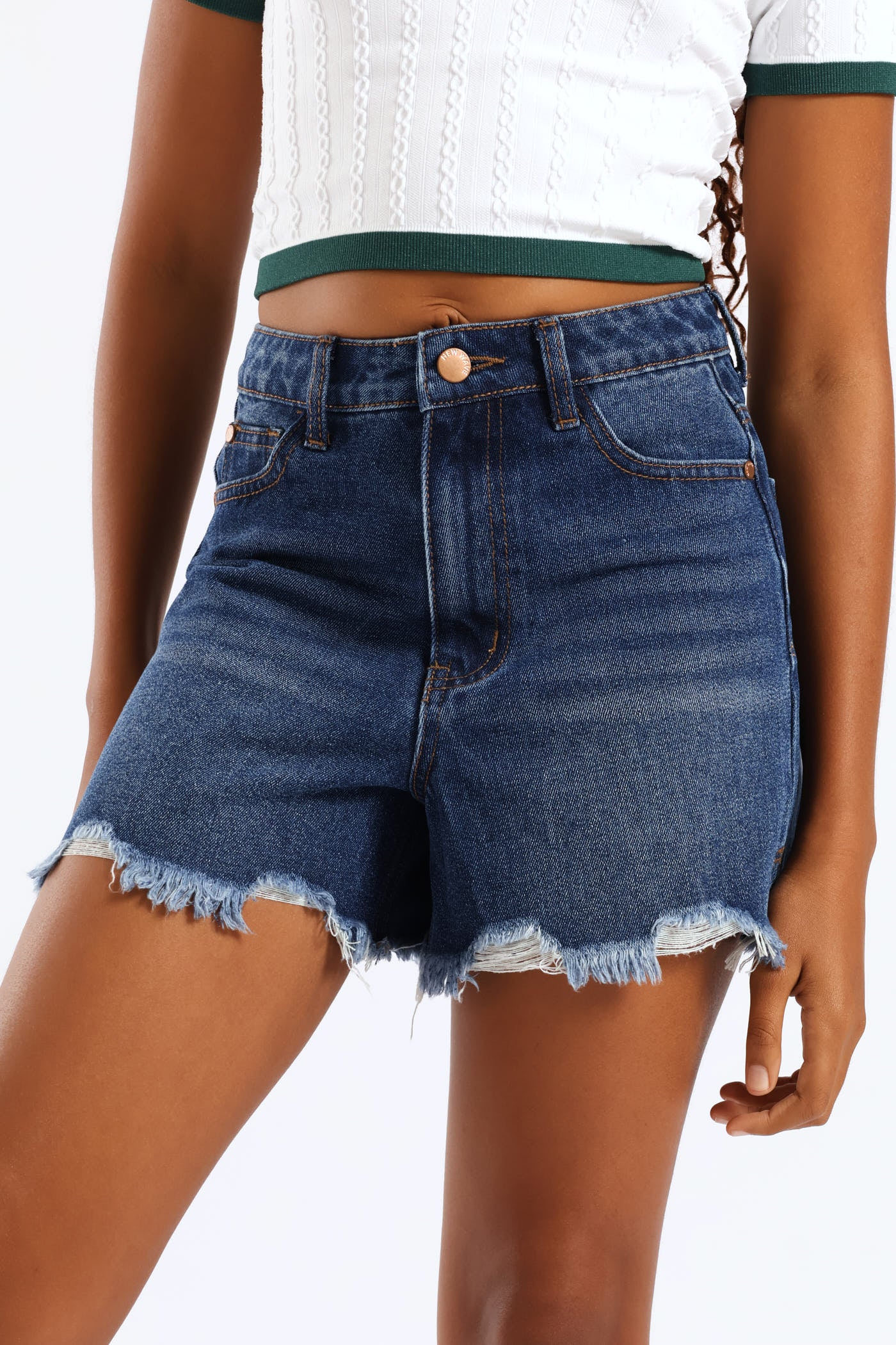 Girls Abraised Denim Cheeky Shorts - Dark Blue - Image 2