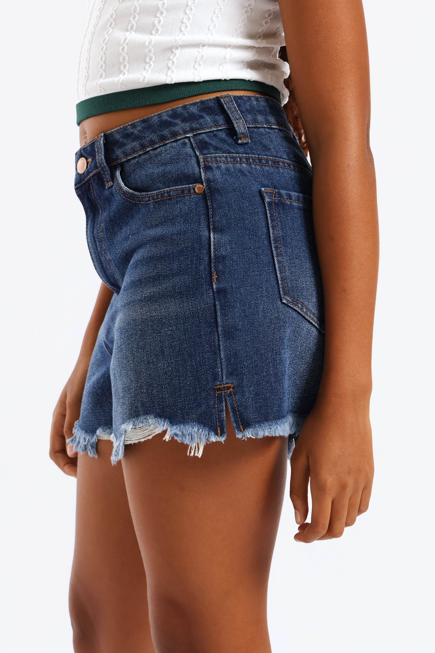 Girls Abraised Denim Cheeky Shorts - Dark Blue - Image 5