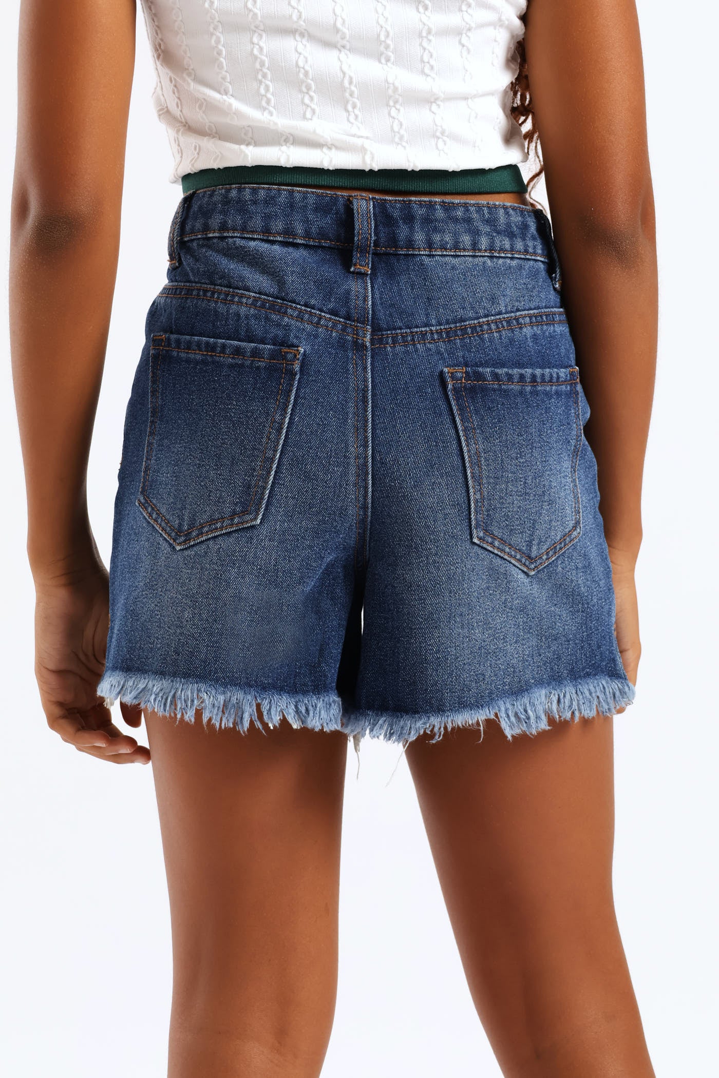 Girls Abraised Denim Cheeky Shorts - Dark Blue - Image 6